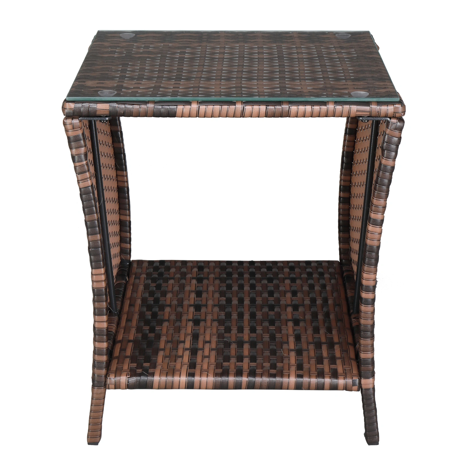 Glass Surface Brown Gradient Iron Frame Rattan Side Table view 22