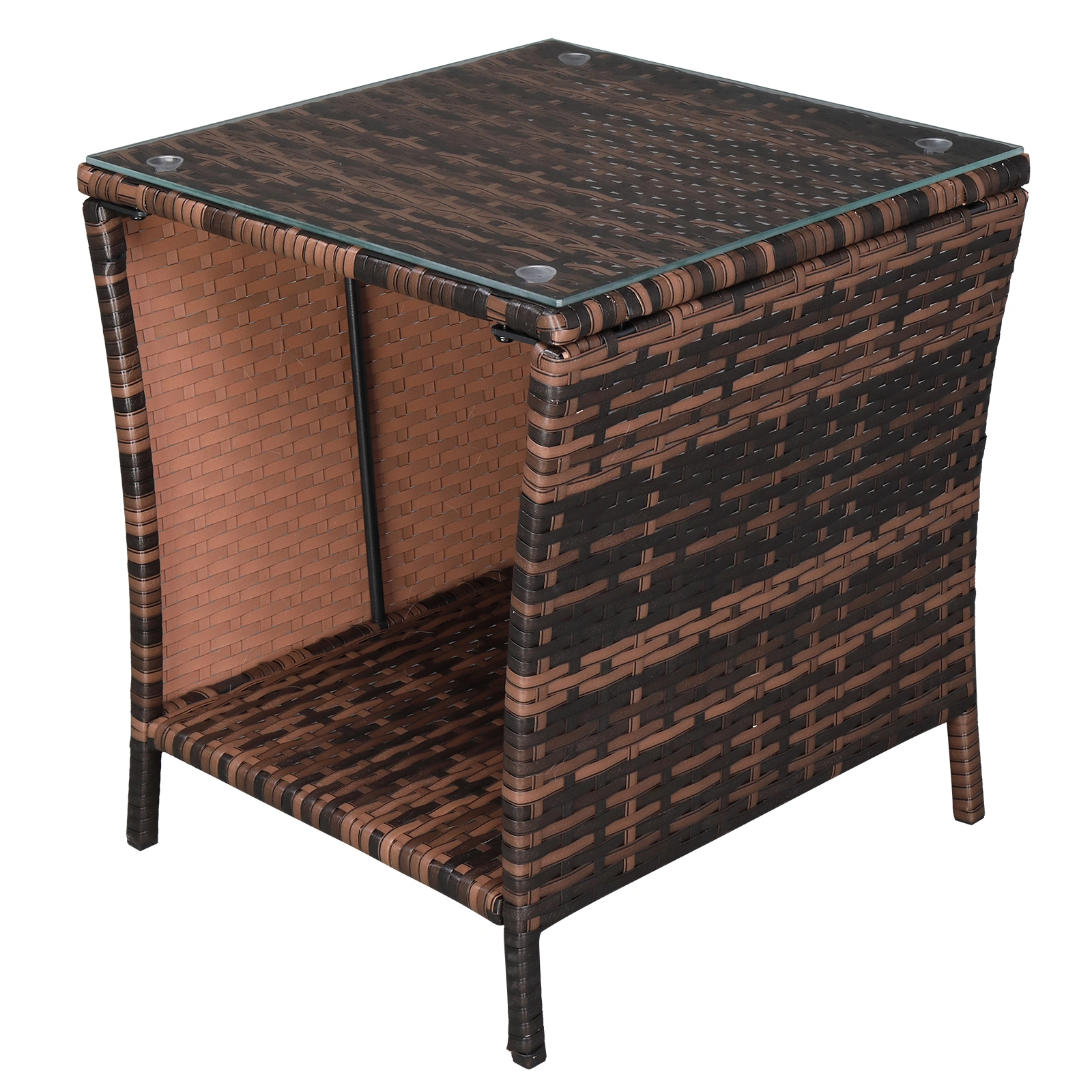 Glass Surface Brown Gradient Iron Frame Rattan Side Table view 24