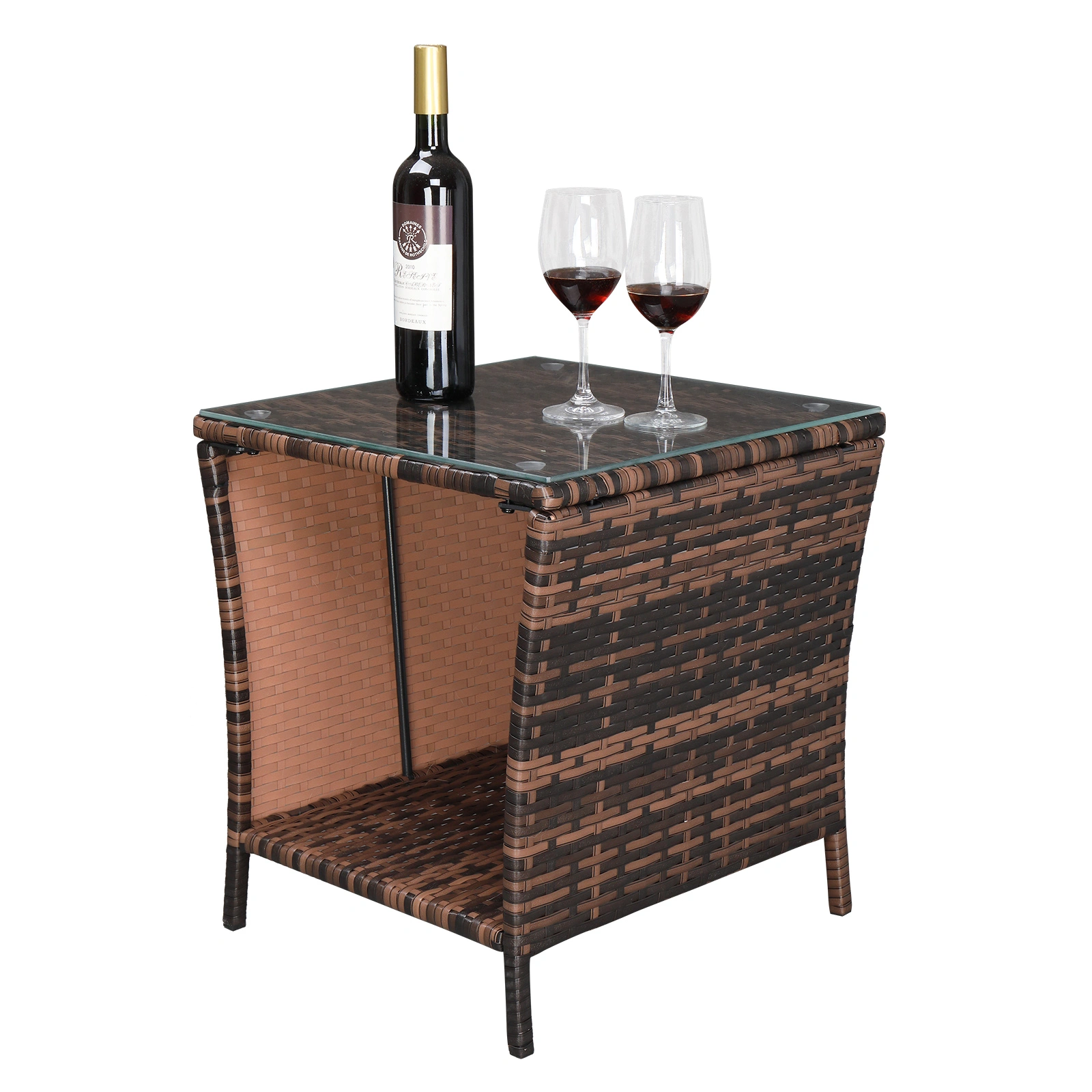 Glass Surface Brown Gradient Iron Frame Rattan Side Table view 28