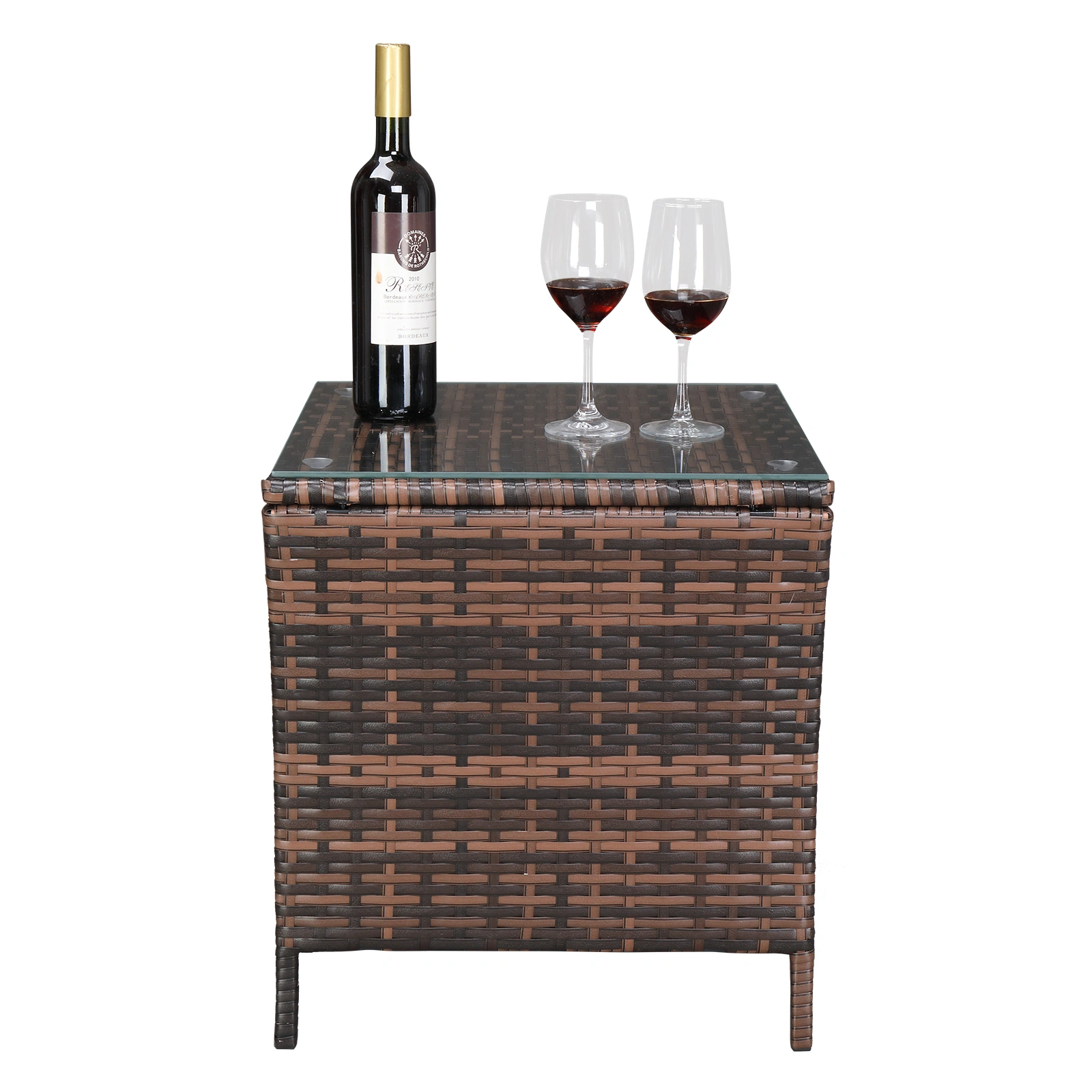 Glass Surface Brown Gradient Iron Frame Rattan Side Table view 29