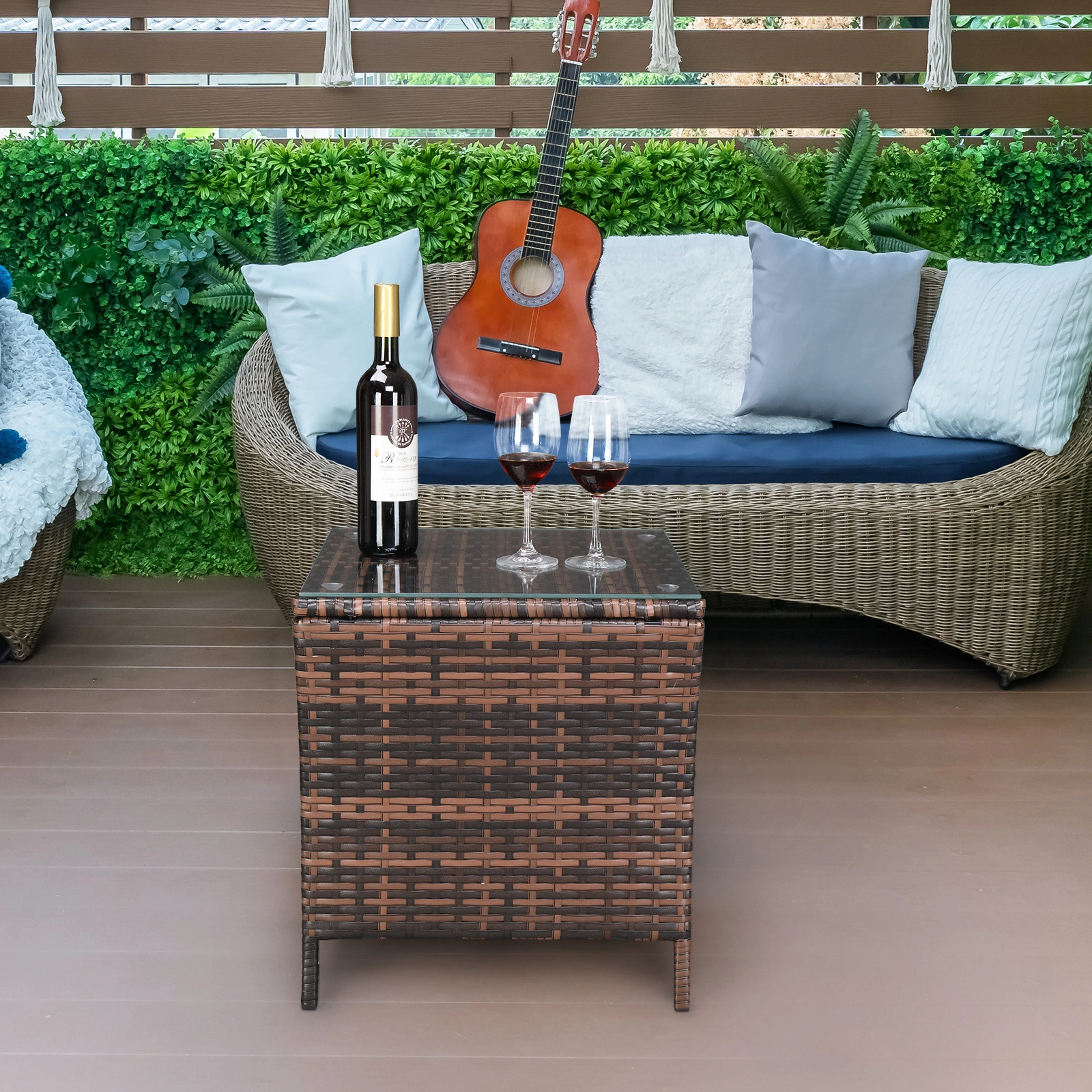 Glass Surface Brown Gradient Iron Frame Rattan Side Table view 37