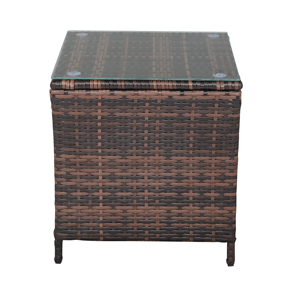 Glass Surface Brown Gradient Iron Frame Rattan Side Table view 5