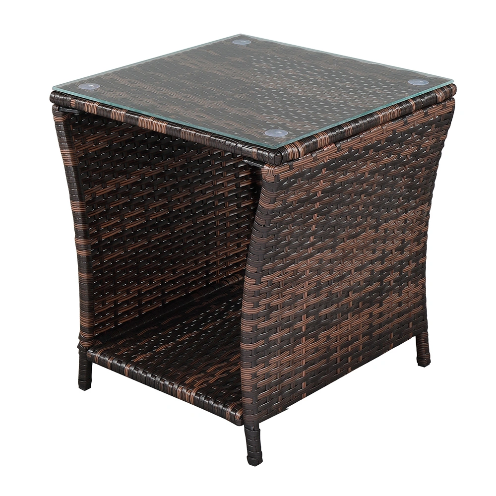 Glass Surface Brown Gradient Iron Frame Rattan Side Table view 6