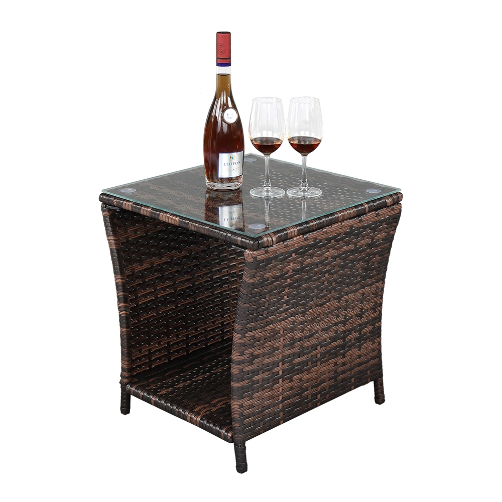 Glass Surface Brown Gradient Iron Frame Rattan Side Table view 7
