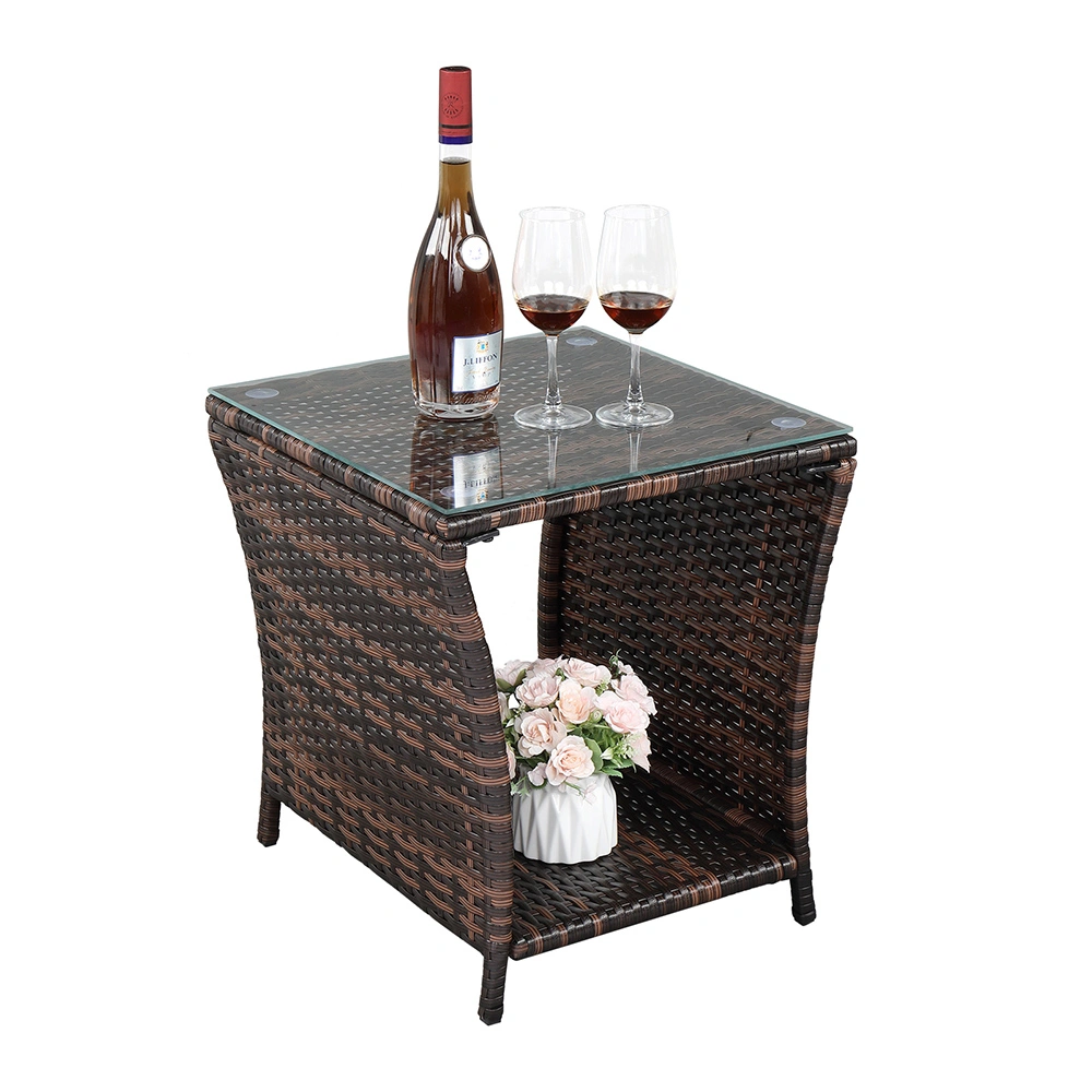 Glass Surface Brown Gradient Iron Frame Rattan Side Table view 9