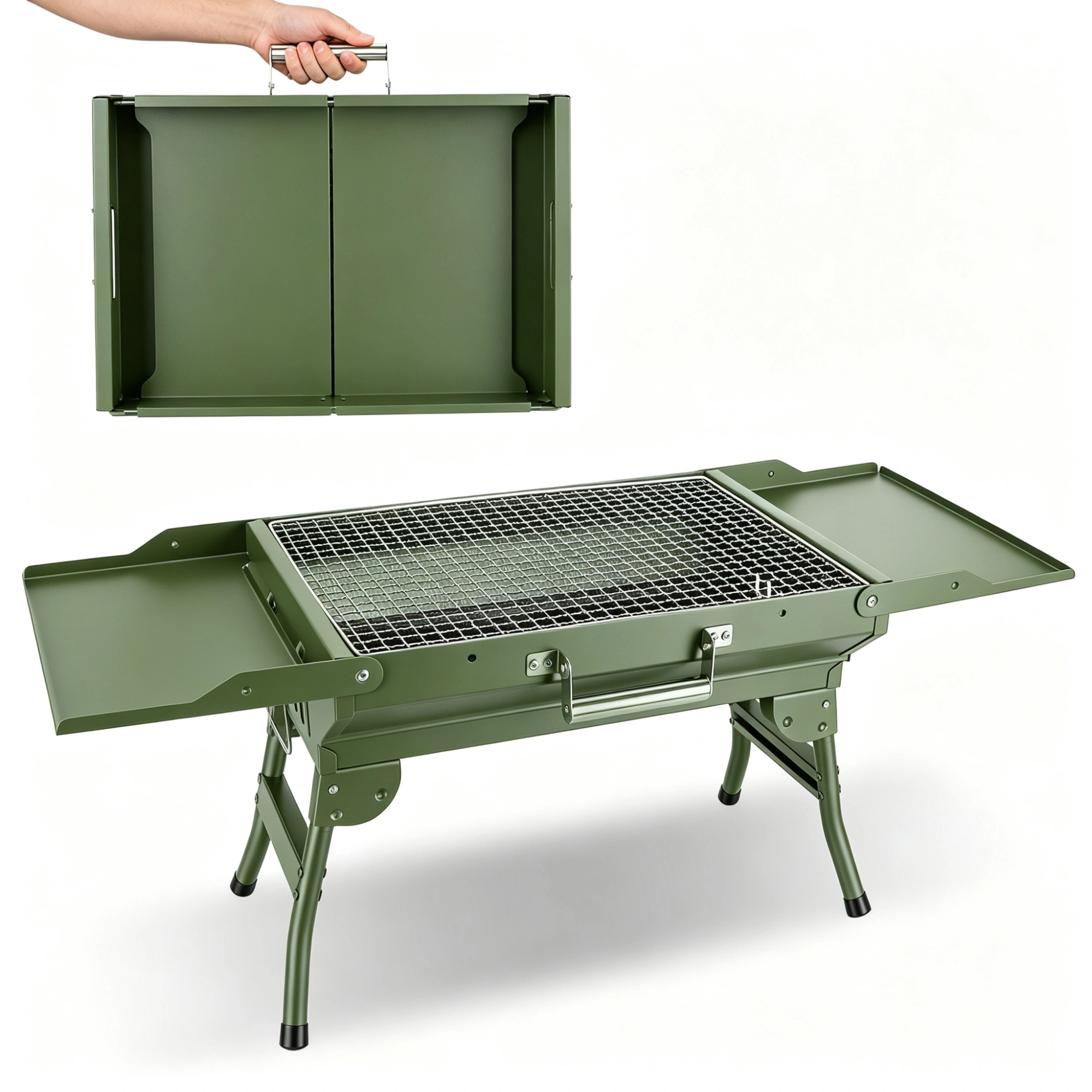Portable Folding Charcoal BBQ Grill with Dual Side Shelves, 12 Air Vents, Includes Skewers Gloves & Grill Tools for Outdoor Camping view 13