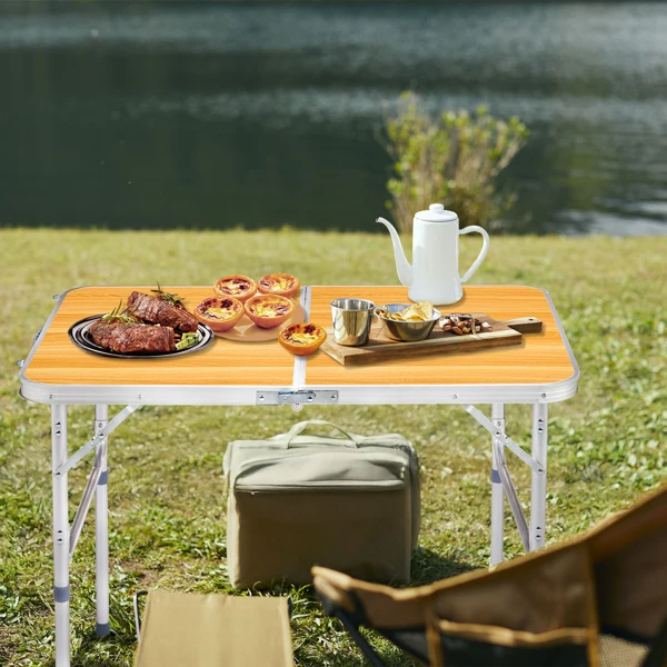 3ft Aluminum Alloy Folding Table wood grain color view 6