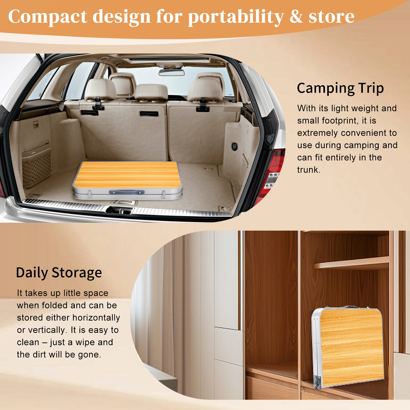 3ft Aluminum Alloy Folding Table wood grain color view 10