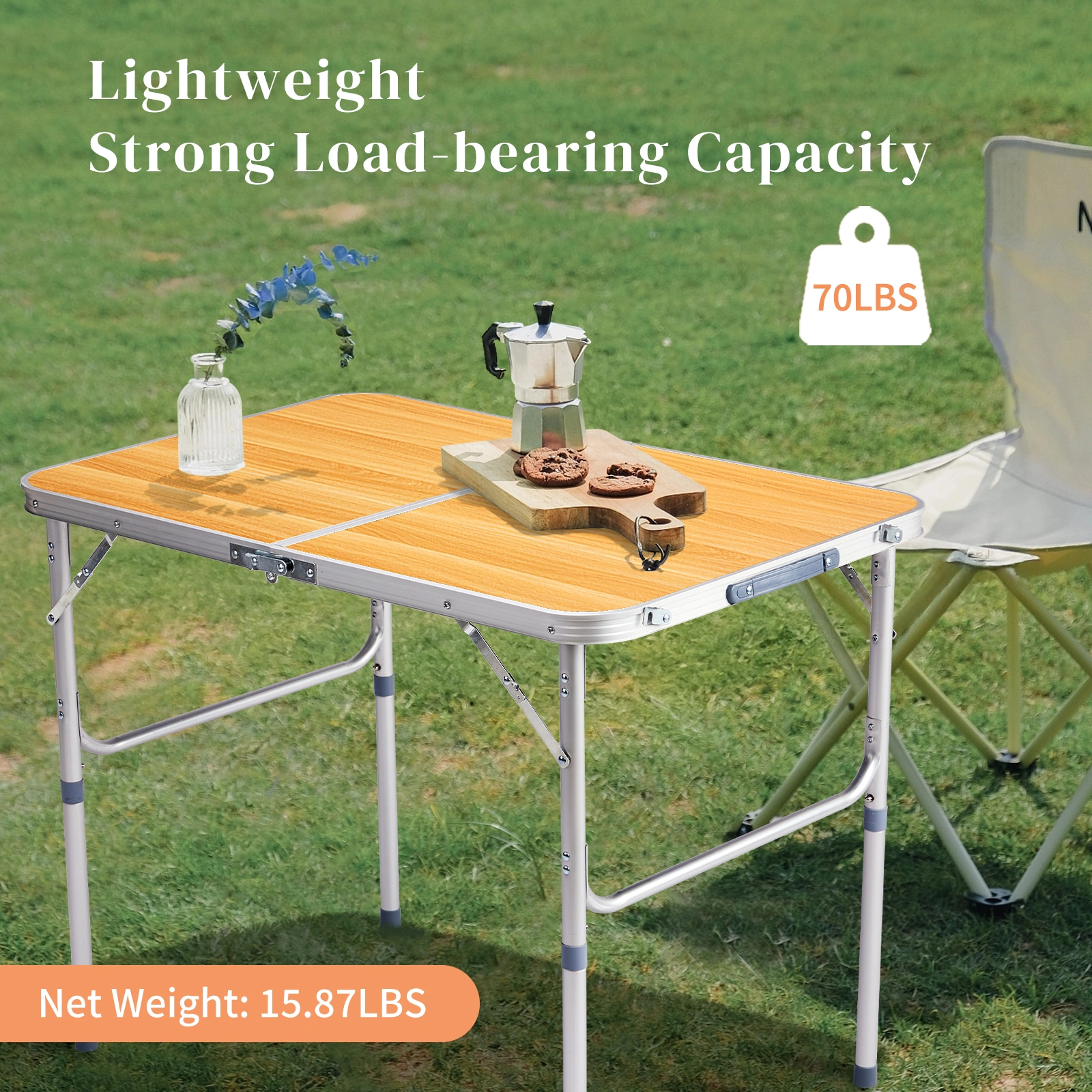 3ft Aluminum Alloy Folding Table wood grain color view 11
