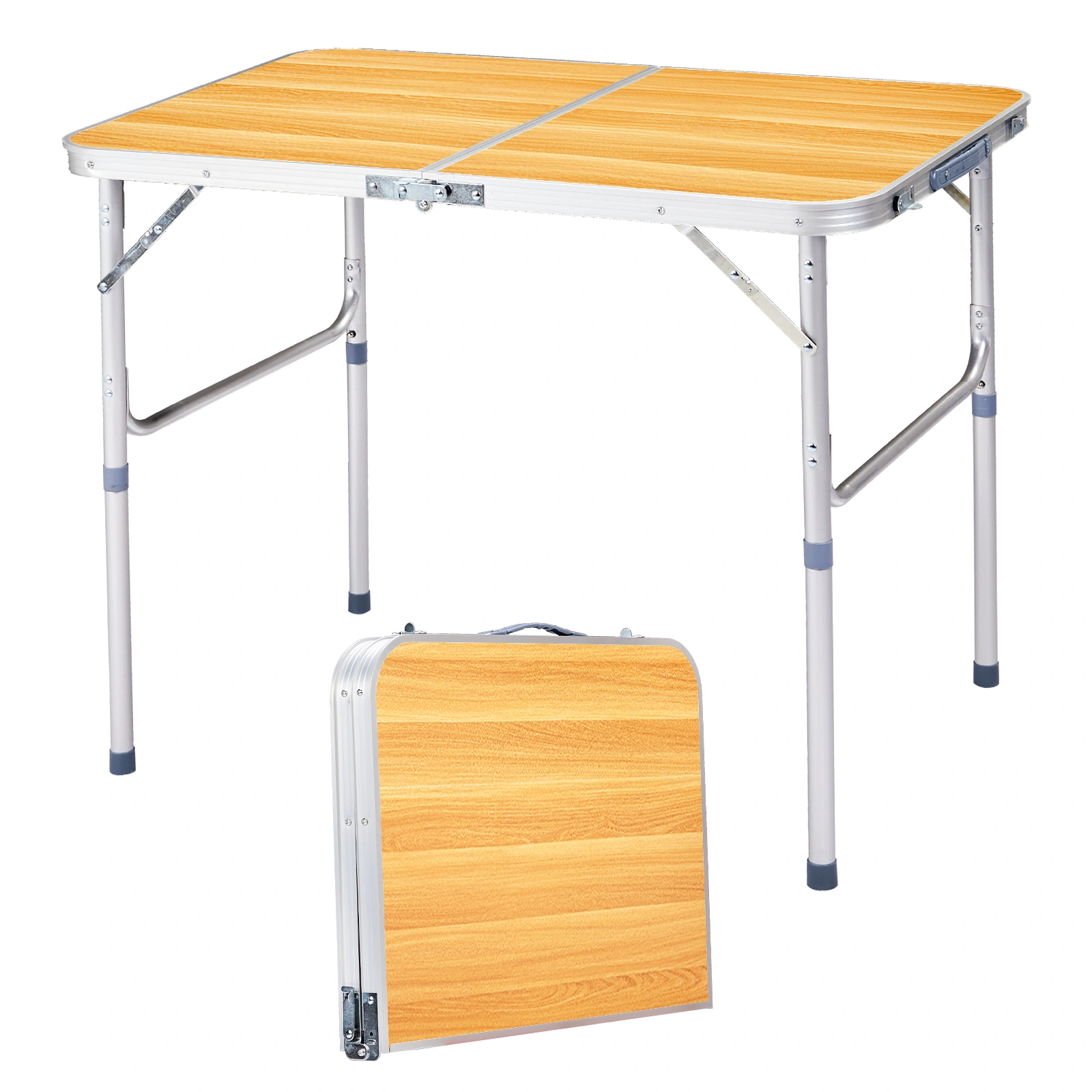 3ft Aluminum Alloy Folding Table wood grain color view 2