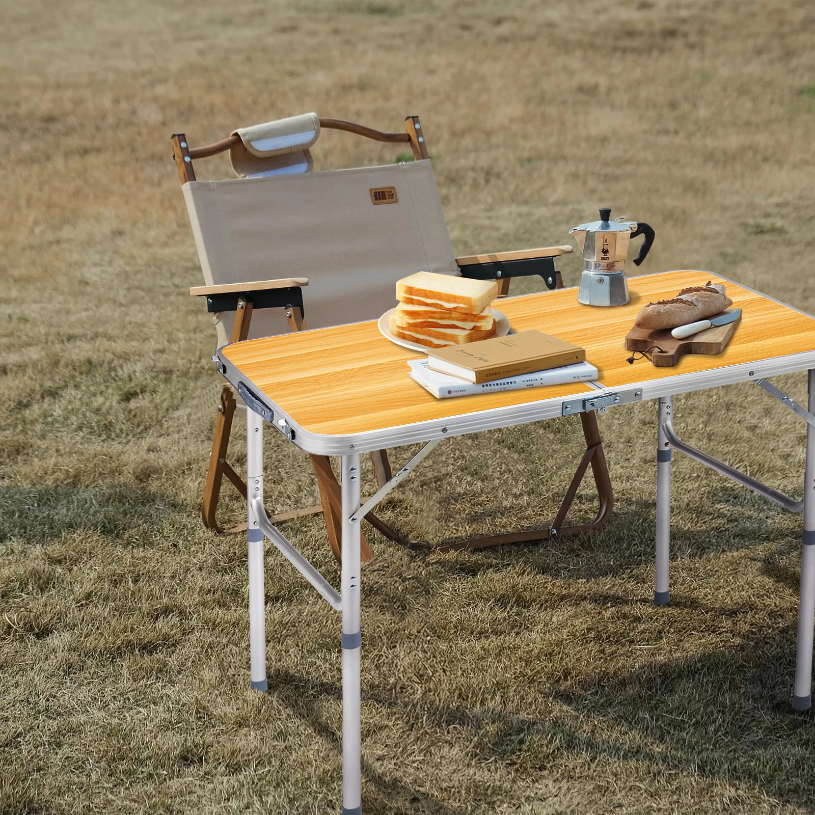 3ft Aluminum Alloy Folding Table wood grain color view 7