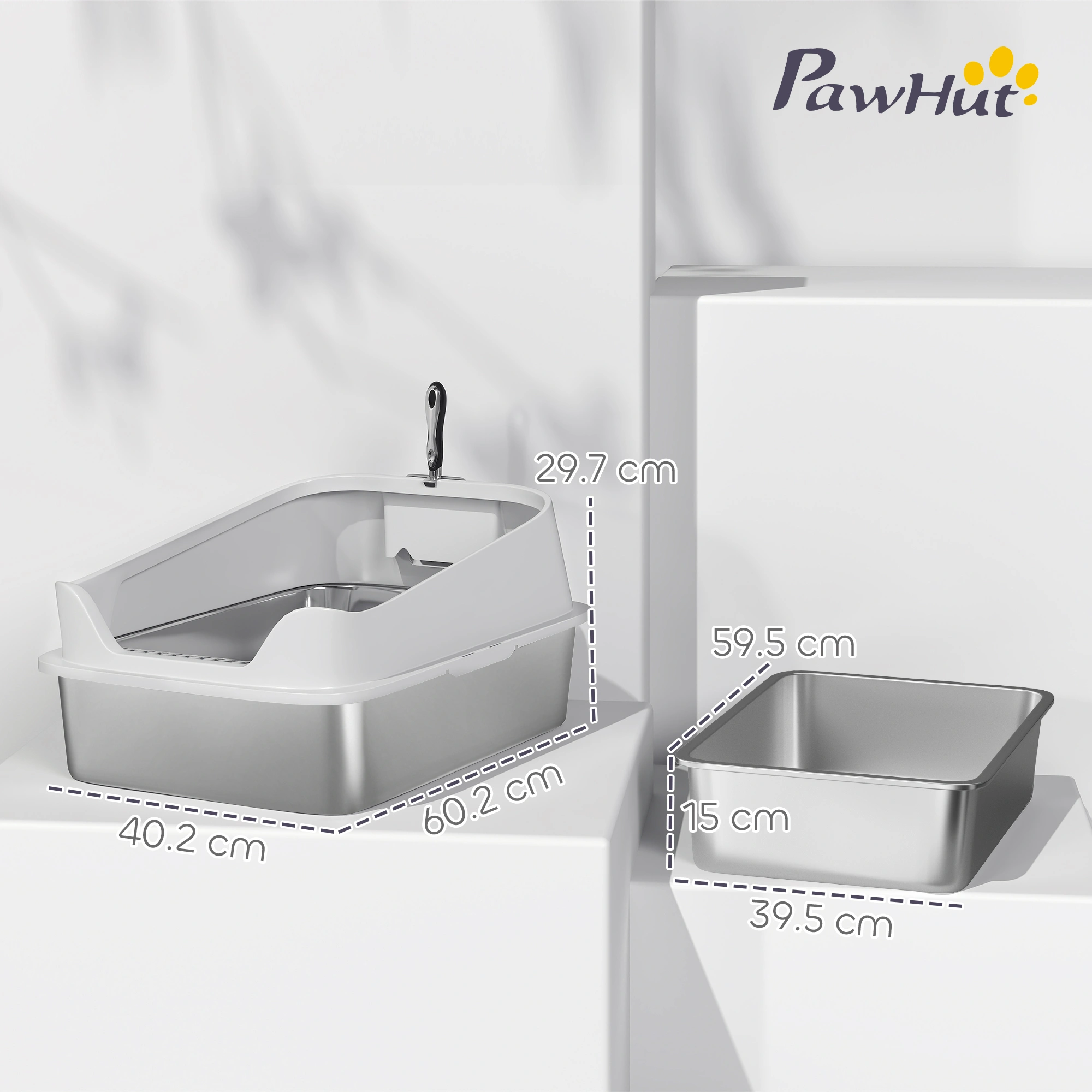 Cat Litter Box Extra Large 24" x 20" Open Top Cat Litter Box, Includes 1 Scoop, White, Indoor Outdoor Use view 2
