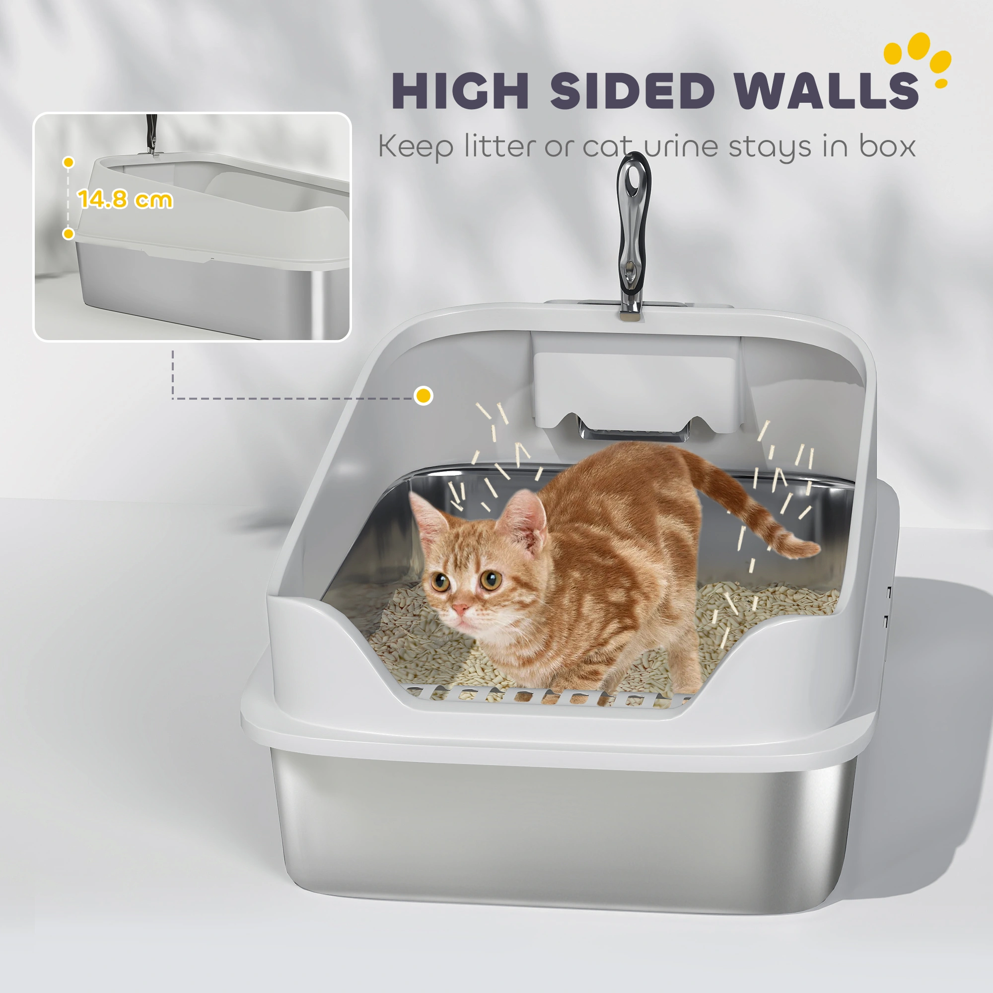 Cat Litter Box Extra Large 24" x 20" Open Top Cat Litter Box, Includes 1 Scoop, White, Indoor Outdoor Use view 4