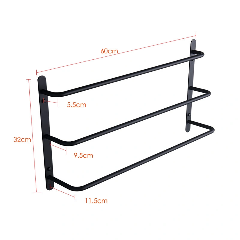 THREE Stagger Layers Towel Rack 304 Stainless Steel Towel Bars Bathroom Accessories Set Matte Black 23.62 inches KJWY003HEI-60CM view 2
