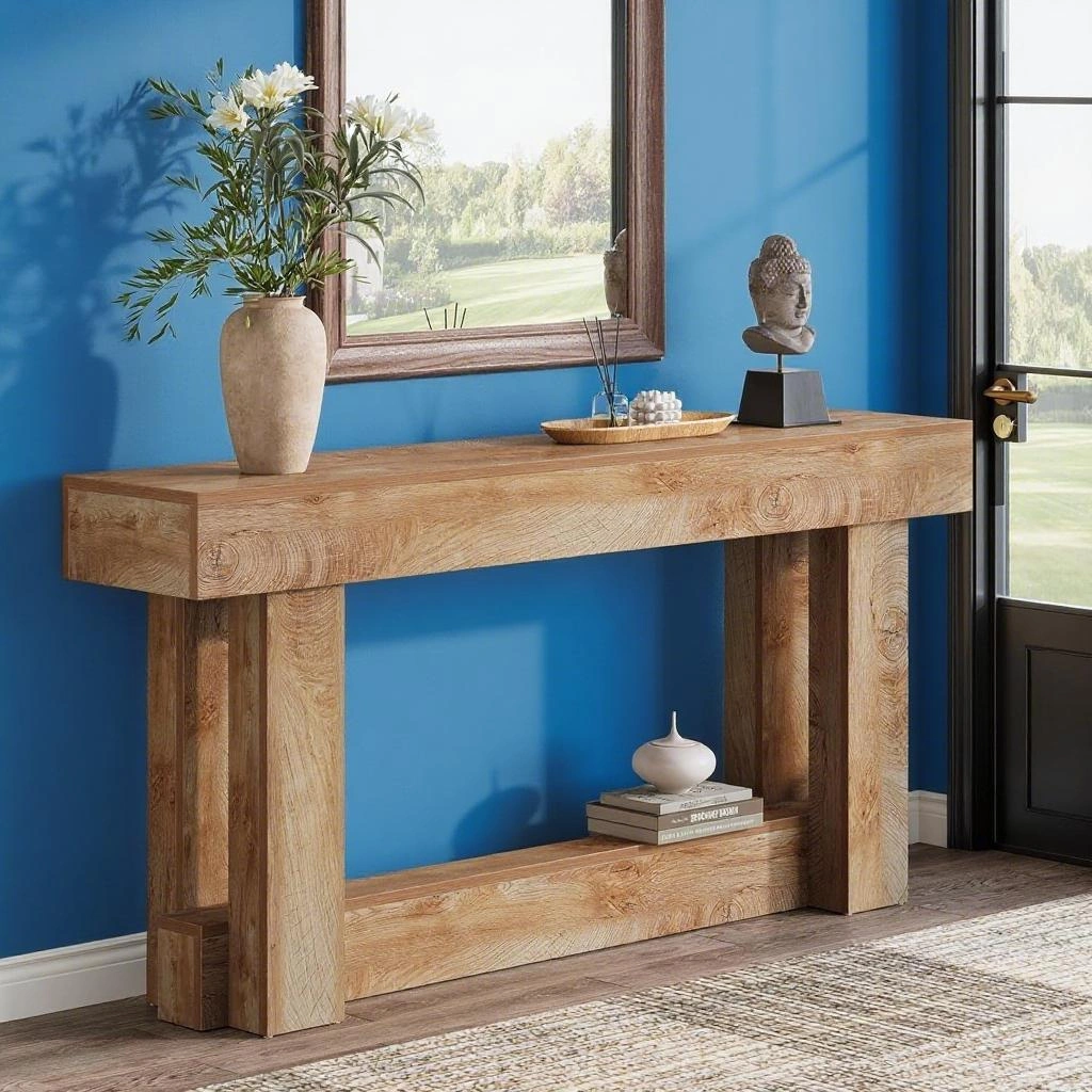 Long Console Table for Living Room, Slim Sofa Table with Storage Shelf, Entryway Hallway Table, Modern Narrow Accent Table