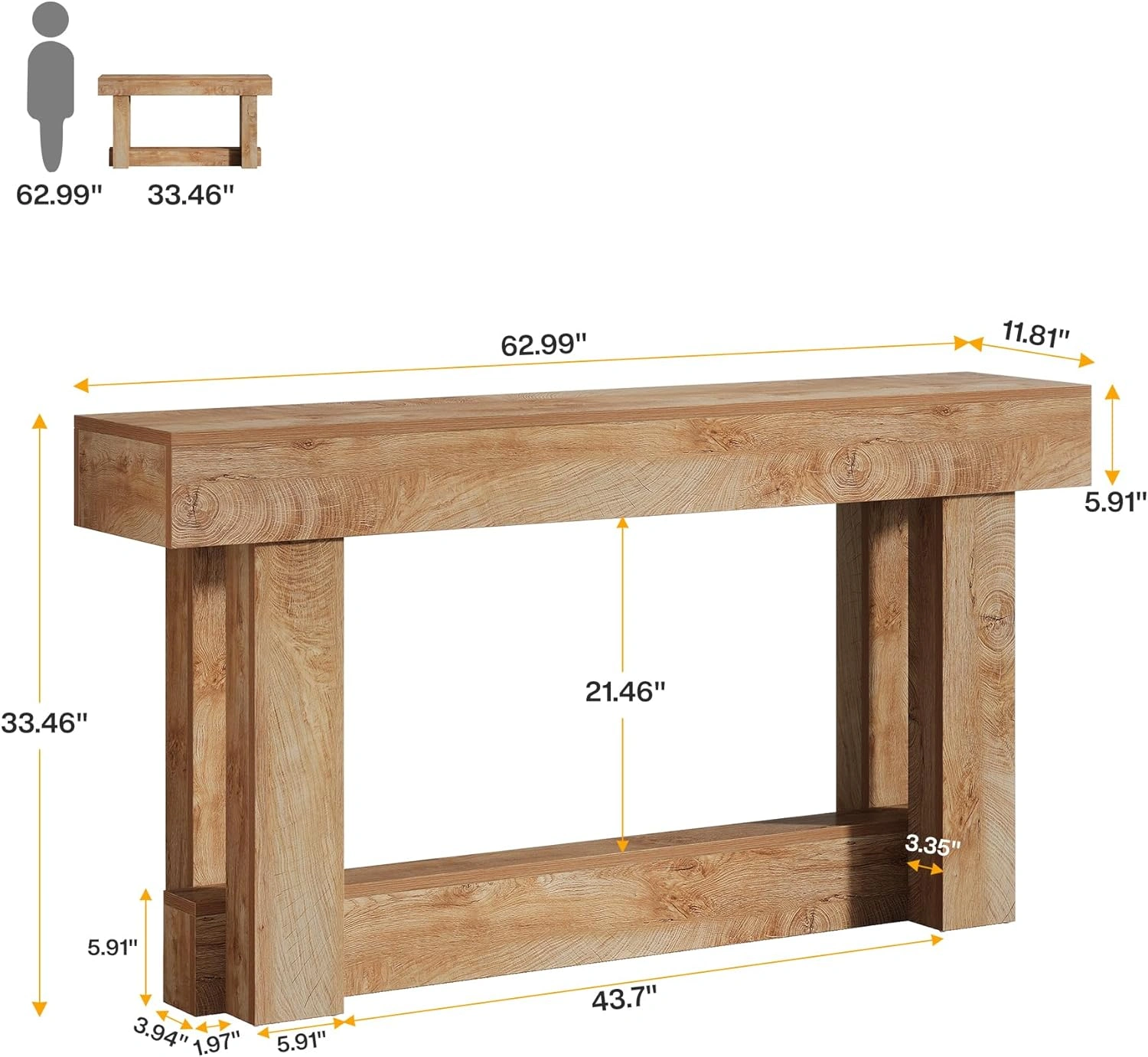 Long Console Table for Living Room, Slim Sofa Table with Storage Shelf, Entryway Hallway Table, Modern Narrow Accent Table view 2