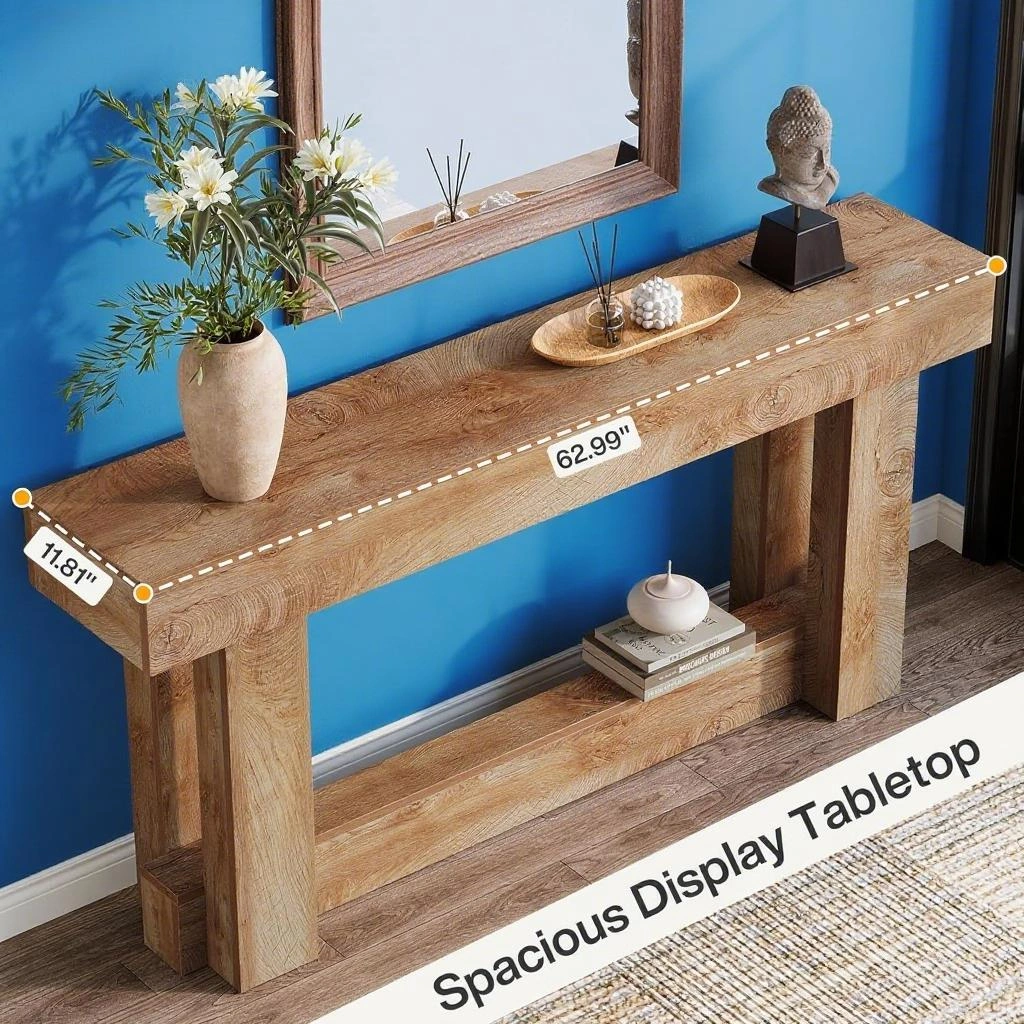 Long Console Table for Living Room, Slim Sofa Table with Storage Shelf, Entryway Hallway Table, Modern Narrow Accent Table view 3