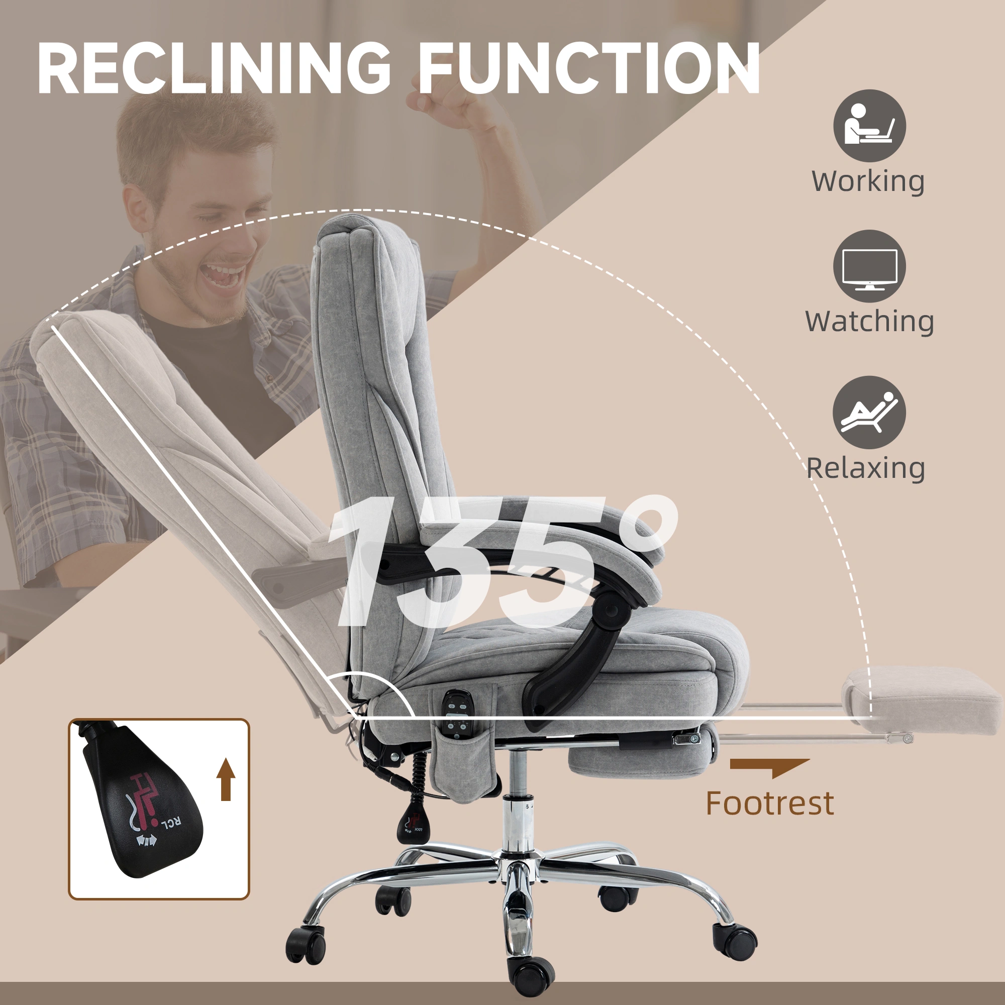 Massage Office Chair, Ergonomic Executive Swivel Chair, Lumbar Support, Adjustable Height, Breathable Mesh Back view 5