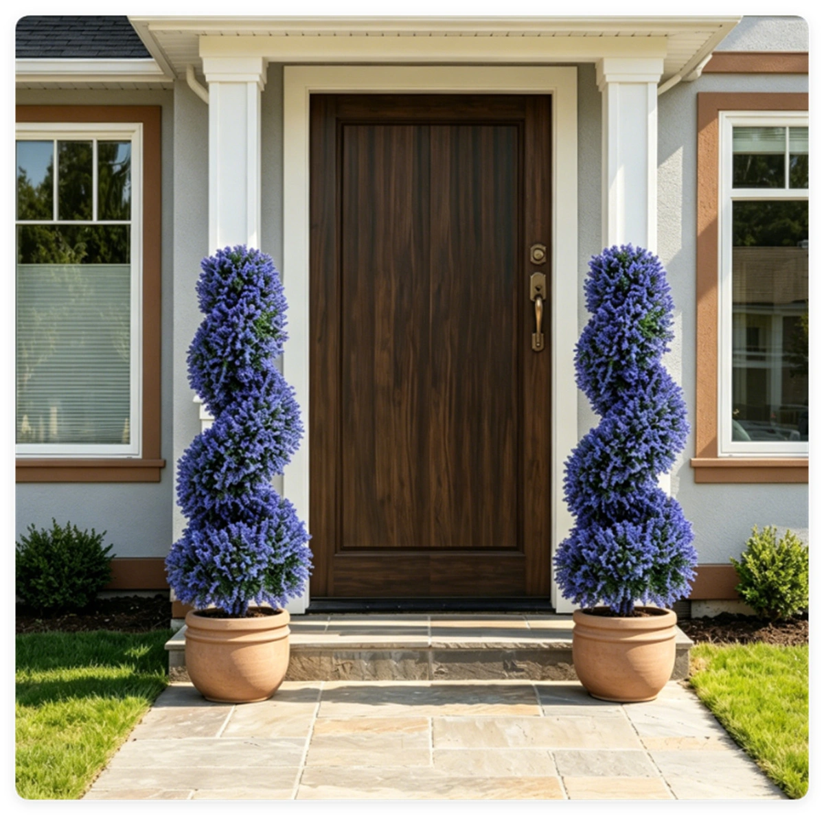 2 Pack Realistic Lifelike Faux Spiral Plant, All-Weather PE Artificial Flower Shrub for Indoor Outdoor Home Garden Decoration - Purple view 2