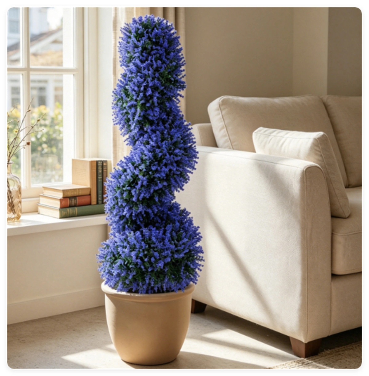 2 Pack Realistic Lifelike Faux Spiral Plant, All-Weather PE Artificial Flower Shrub for Indoor Outdoor Home Garden Decoration - Purple view 7