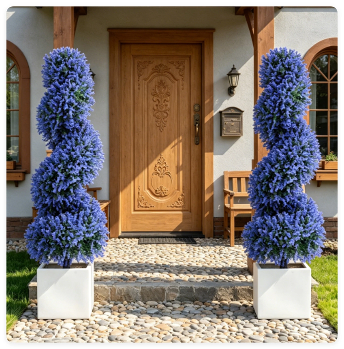 2 Pack Realistic Lifelike Faux Spiral Plant, All-Weather PE Artificial Flower Shrub for Indoor Outdoor Home Garden Decoration - Purple view 8