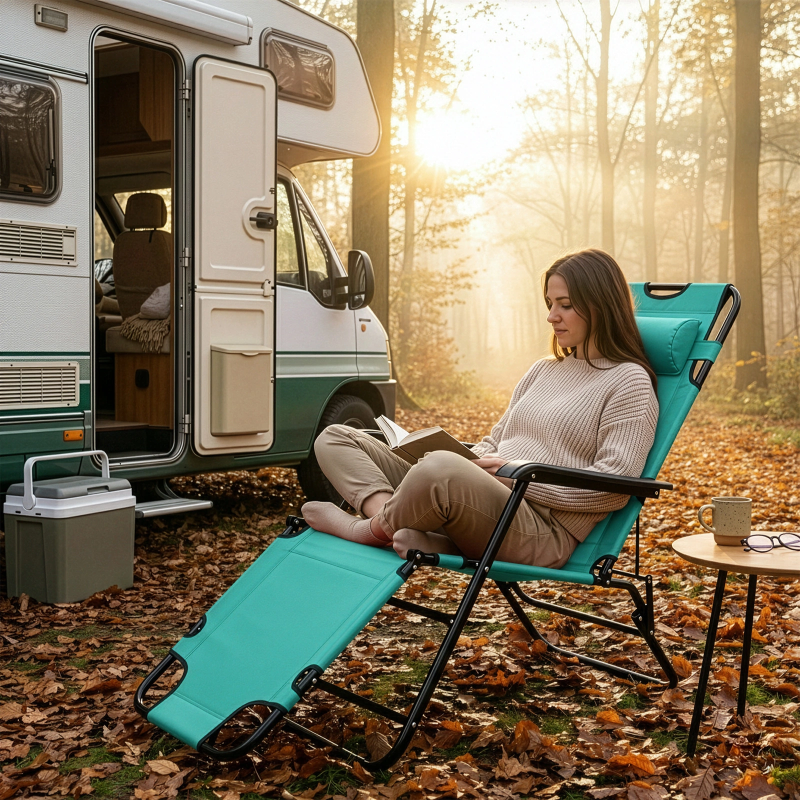 Portable Dual Purposes Extendable Folding Reclining Chair Green view 12
