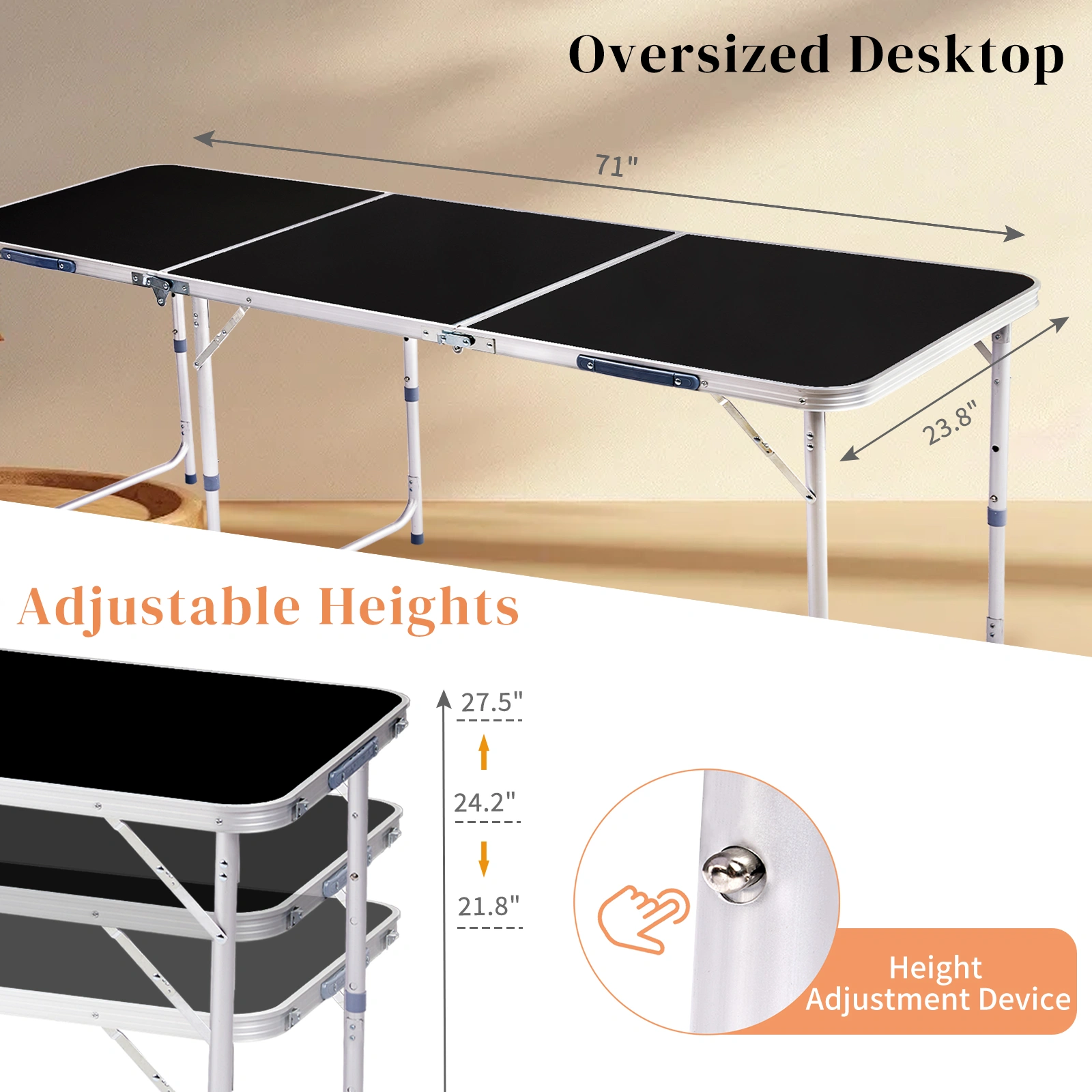 6ft Aluminum Alloy Folding Table black view 10