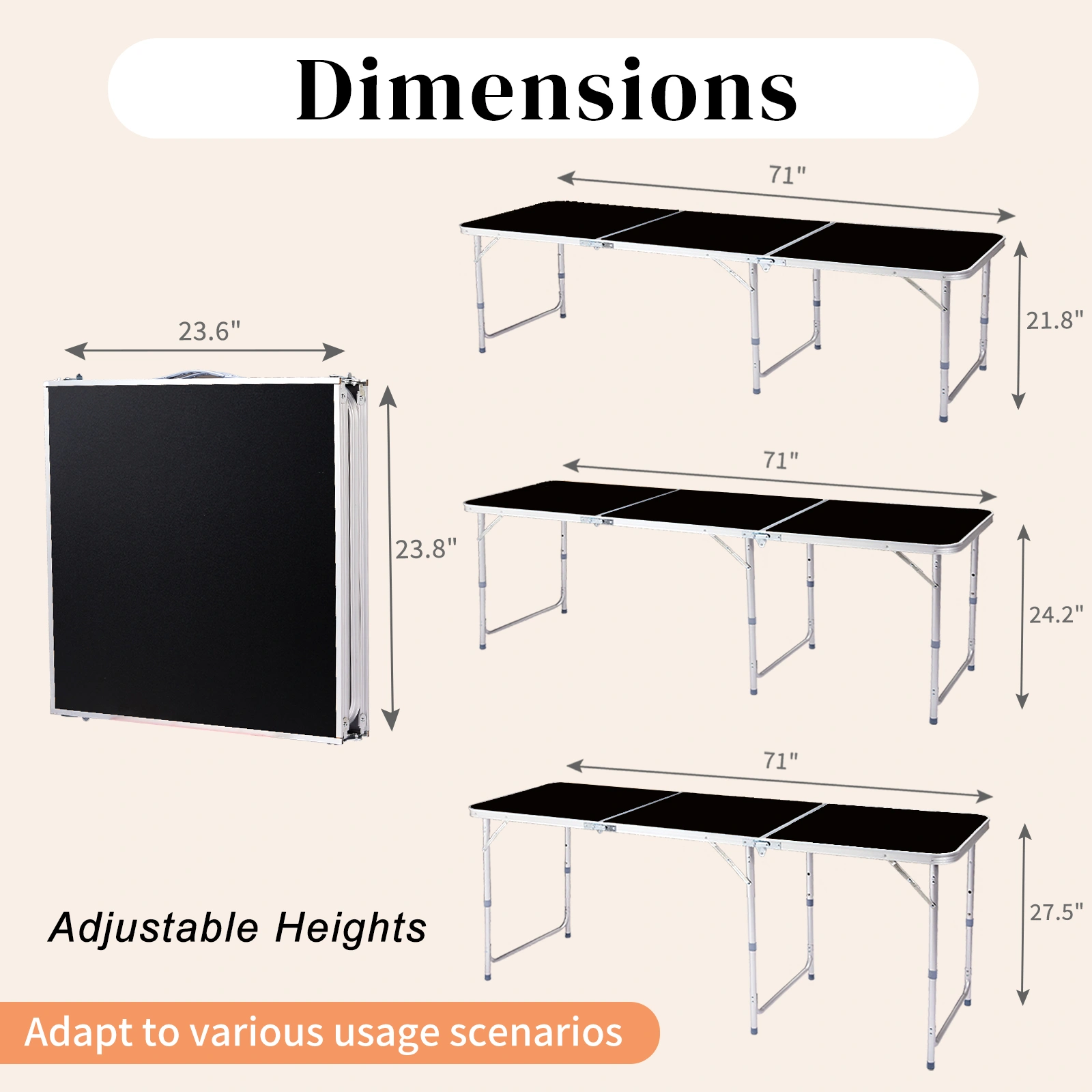 6ft Aluminum Alloy Folding Table black view 9