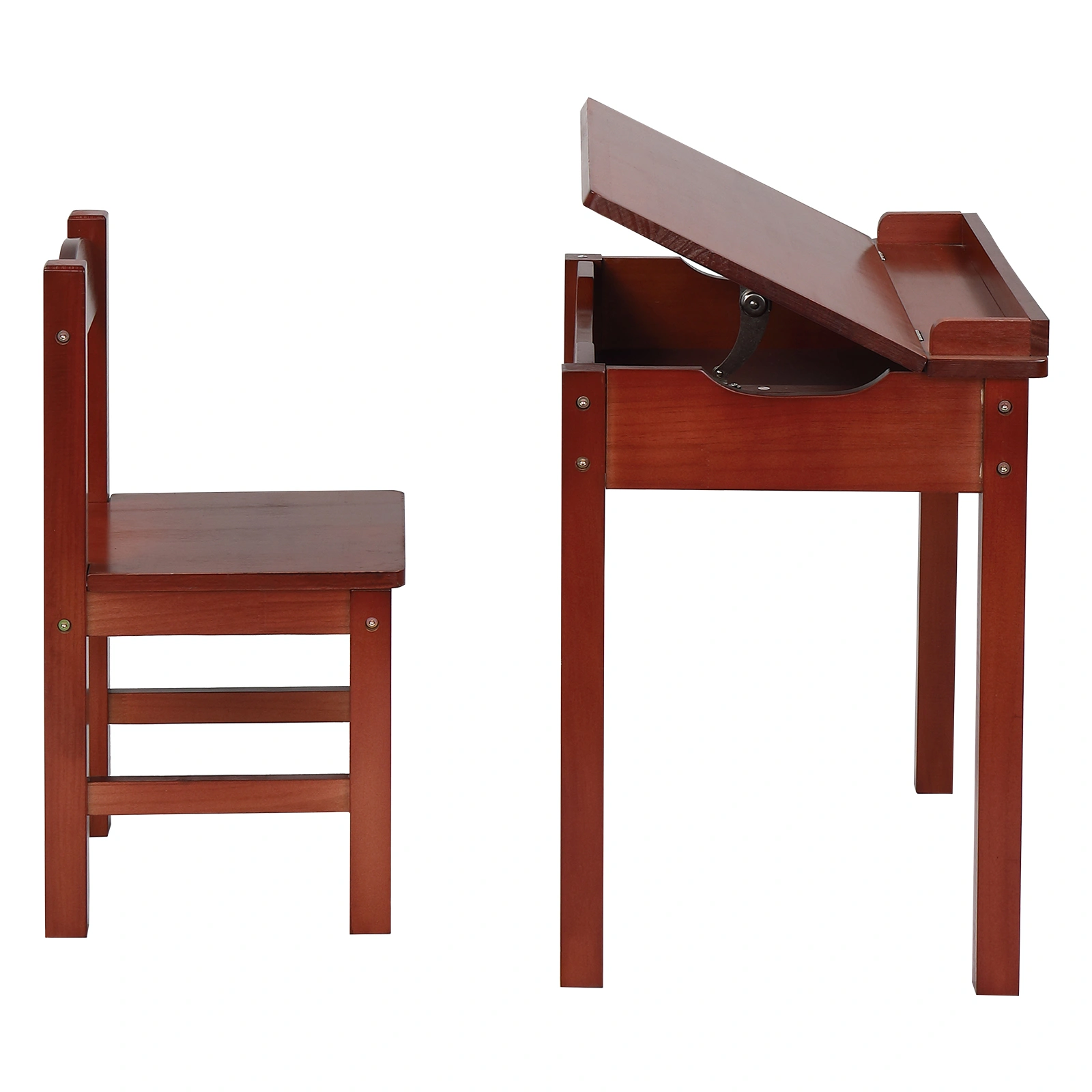 Flip Top Kids Table and Chair Set, Wood Activity Table Set with Storage Space for Arts Crafts, Dark Coffee view 10