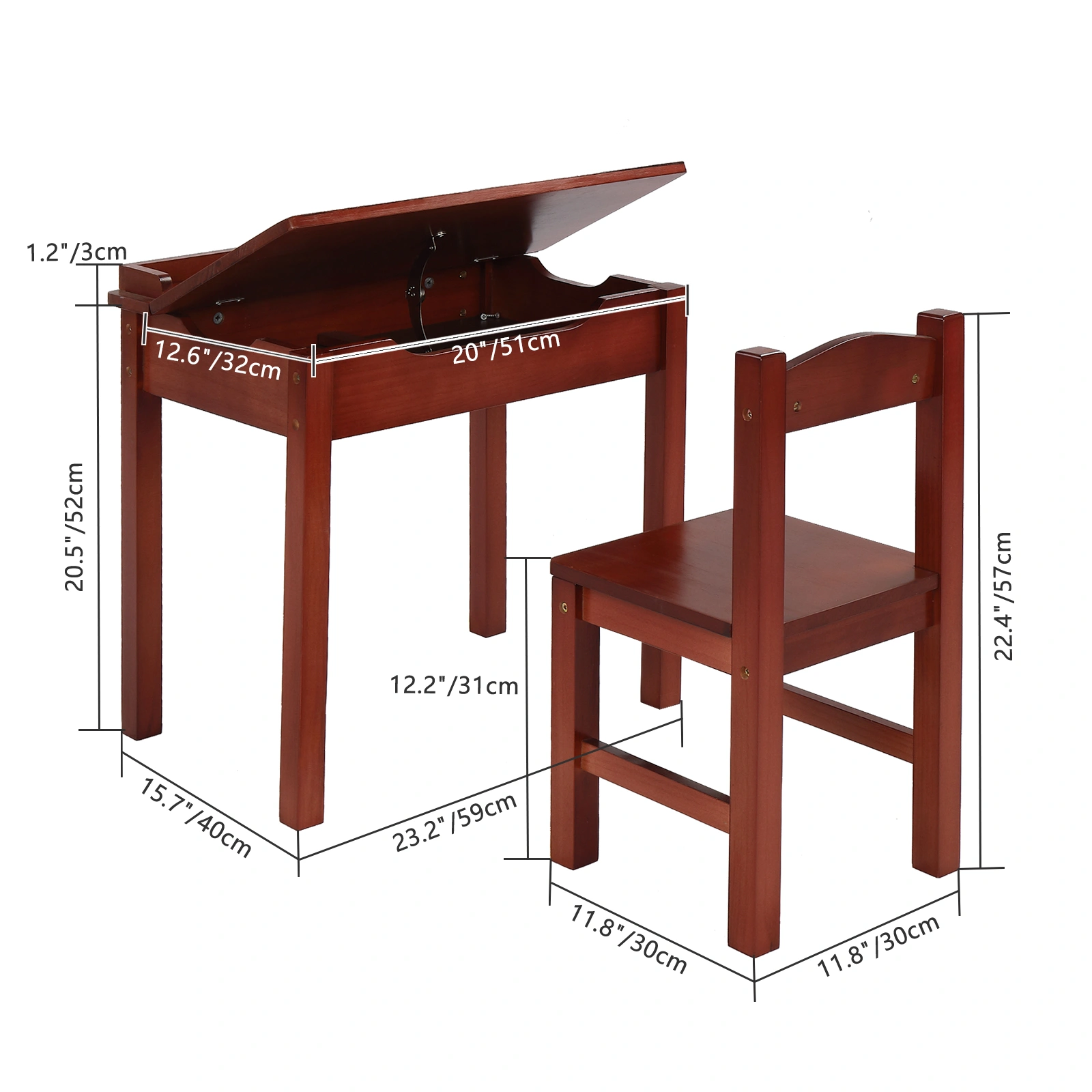 Flip Top Kids Table and Chair Set, Wood Activity Table Set with Storage Space for Arts Crafts, Dark Coffee view 9