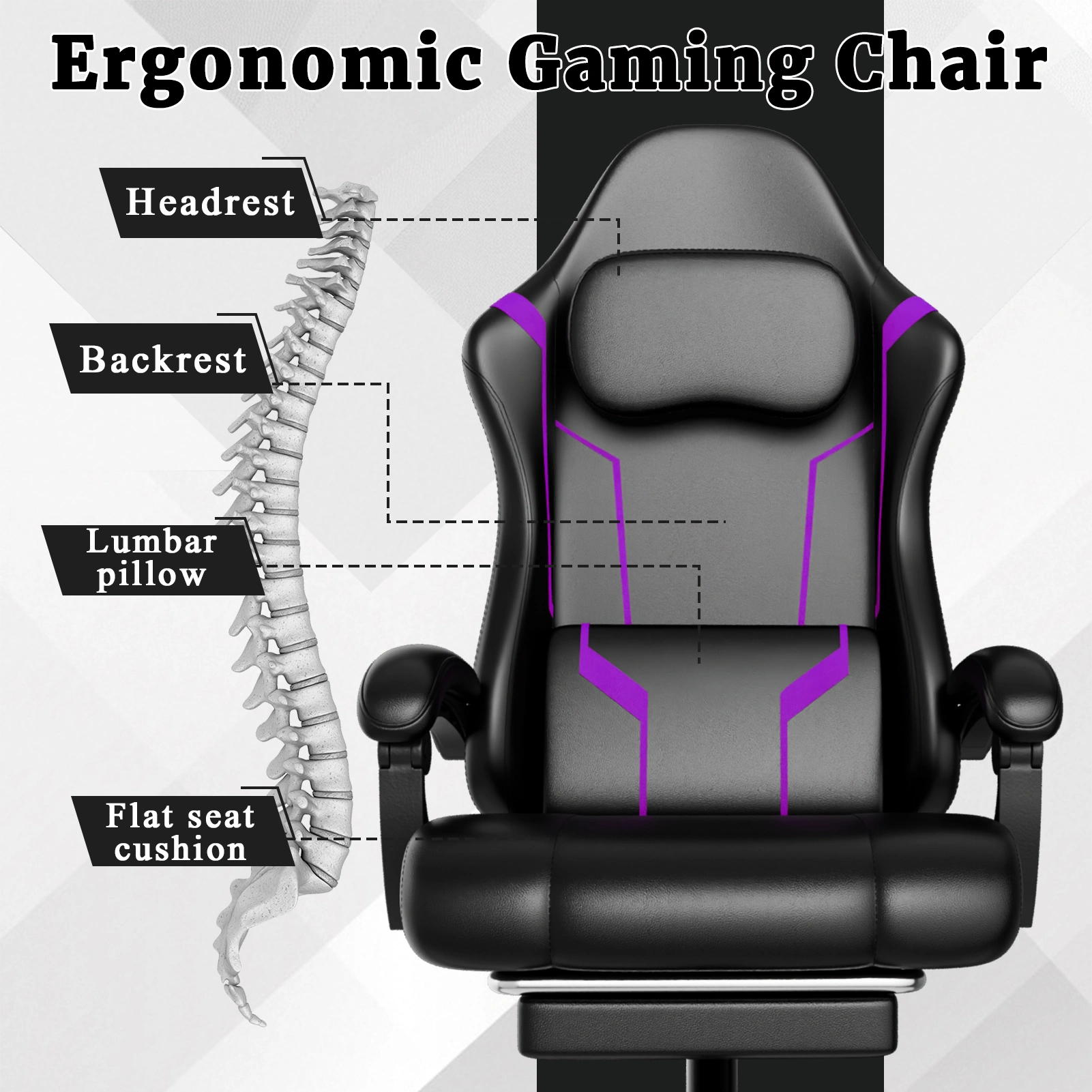 Ergonomic Gaming Chair with Pocket Spring Cushion, Footrest & Headrest - Height Adjustable Swivel Computer Chair view 5