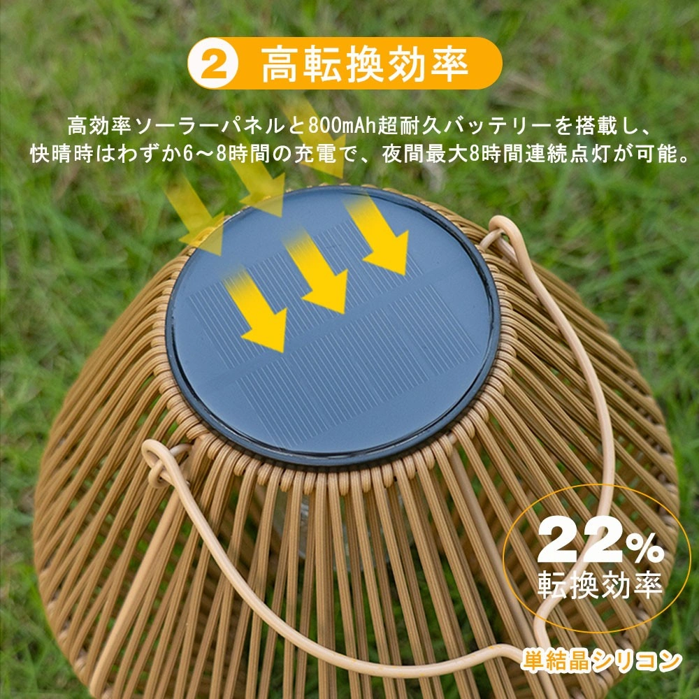LEDソーラーライト 屋外 高輝度 電球色 円筒型 パスライト 竹編み風 IP44防水 800mAh大容量 単結晶シリコン view 5