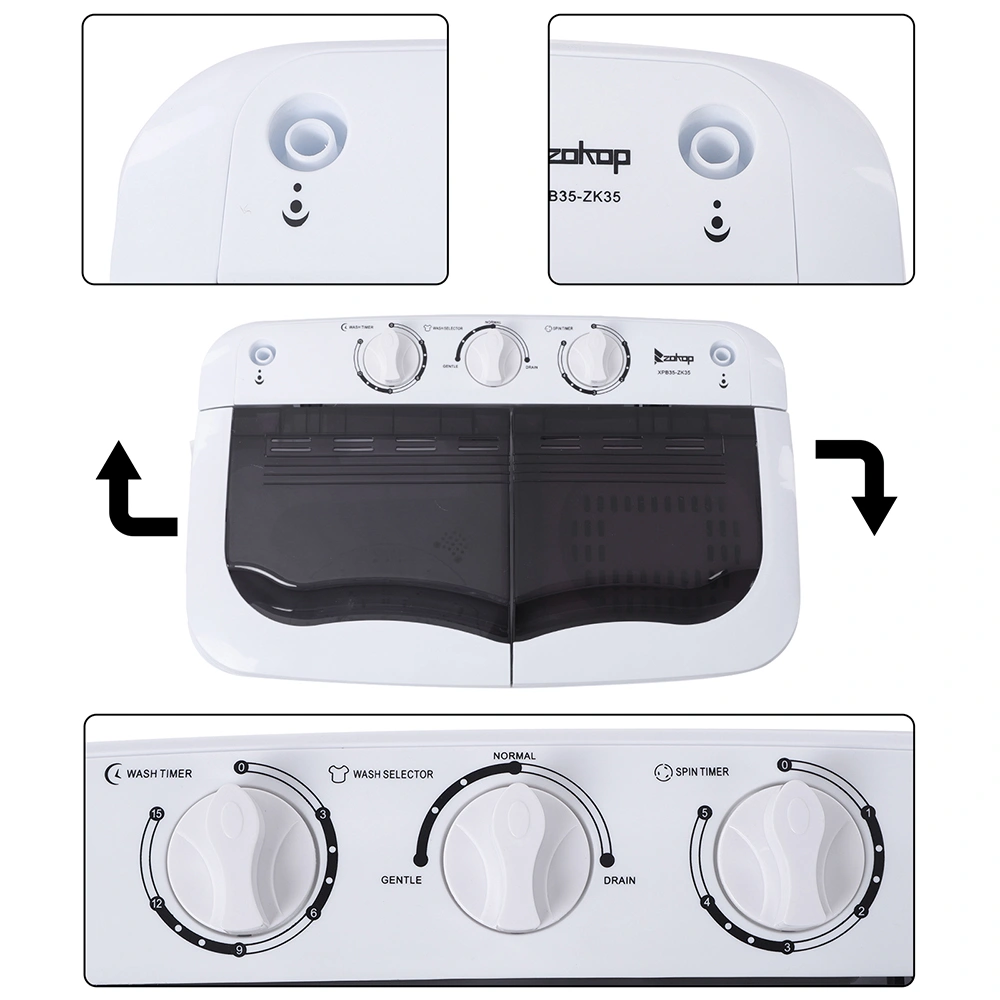 Compact Twin Tub with Built-in Drain Pump XPB35-188S 14.3(7.7 6.6)lbs Semi-automatic Gray Cover Washing Machine view 2