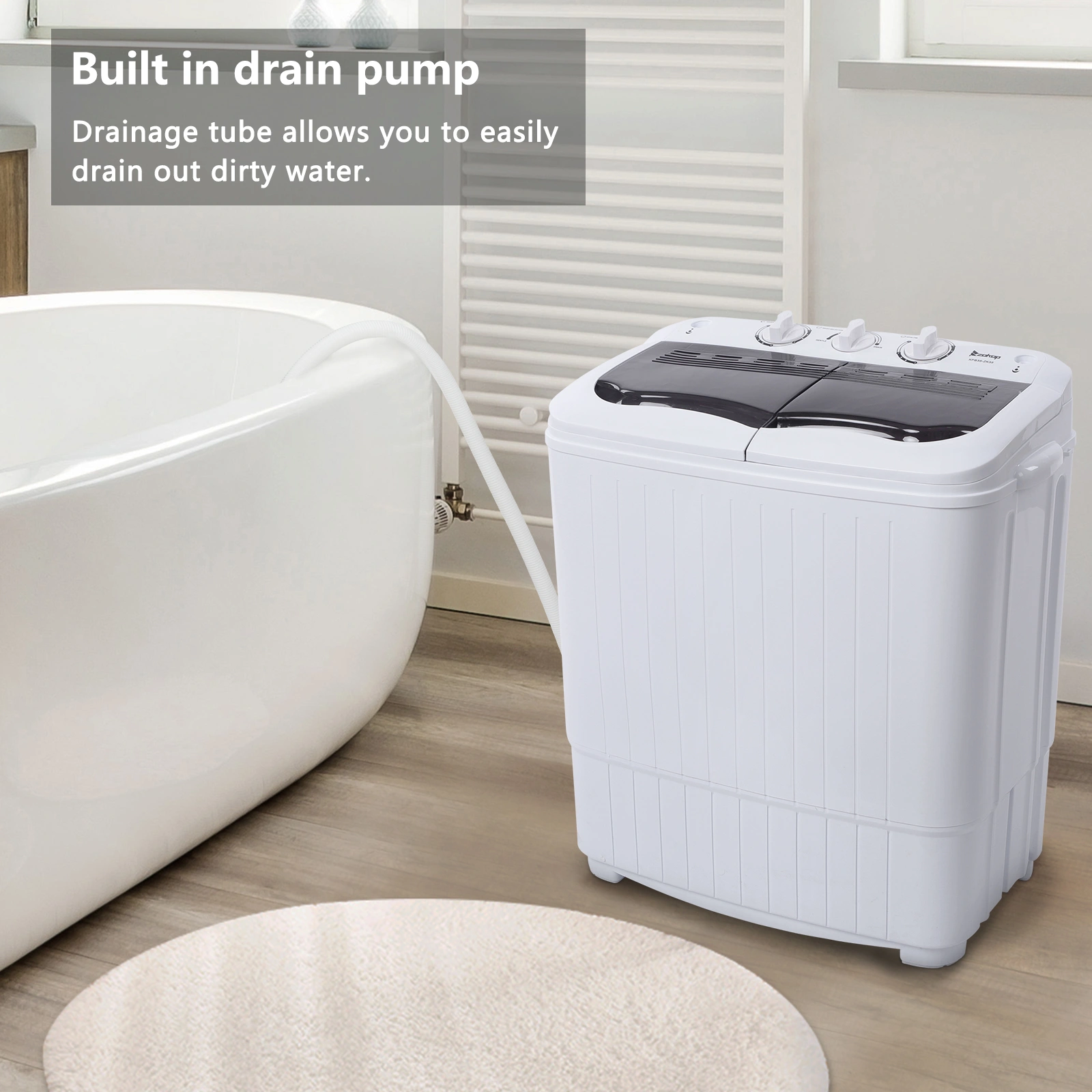 Compact Twin Tub with Built-in Drain Pump XPB35-188S 14.3(7.7 6.6)lbs Semi-automatic Gray Cover Washing Machine view 27
