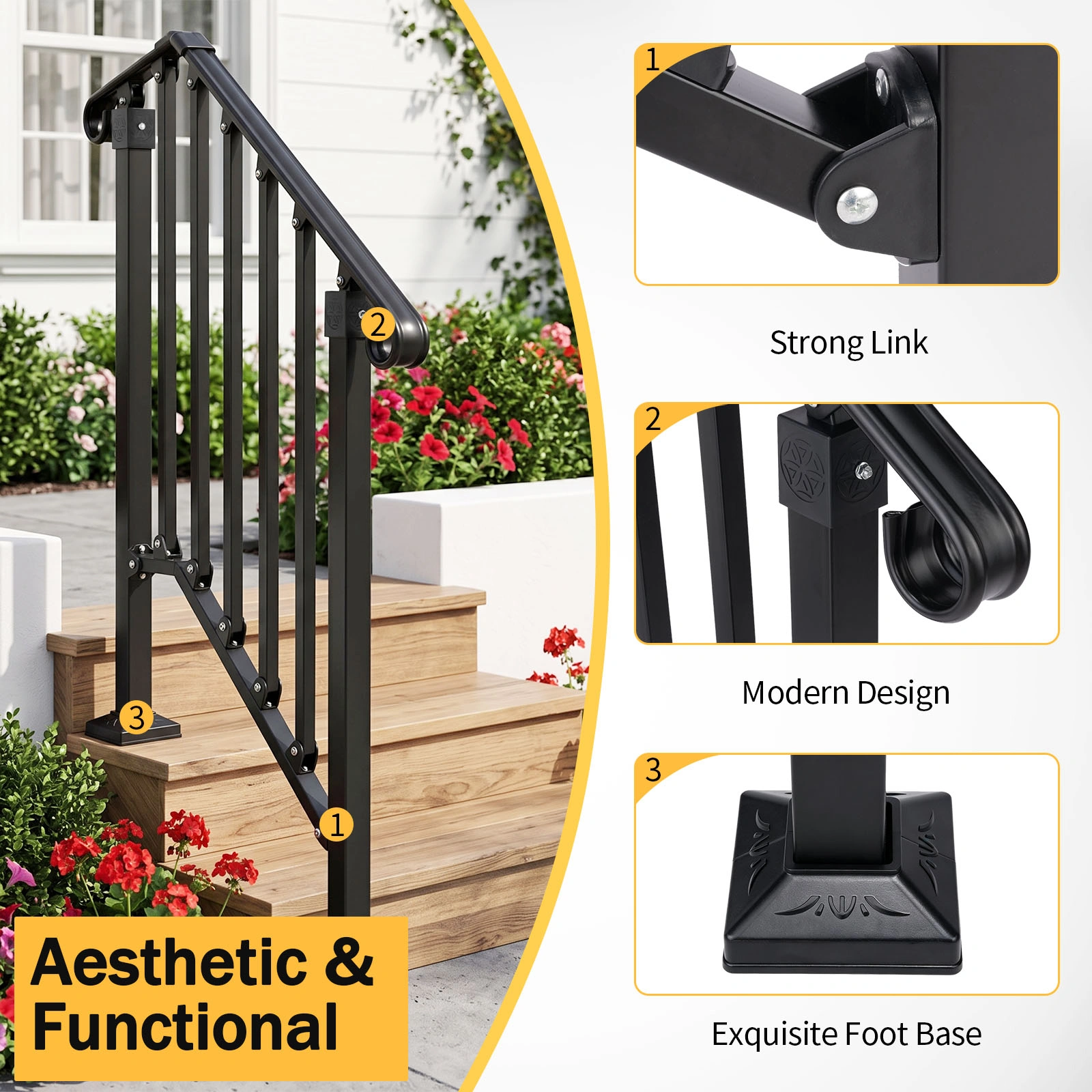 Matte Black 2-Tier ABS Plastic Handrail for Outdoor Patio Stairs - Durable Deck Railing Guard Rail view 4