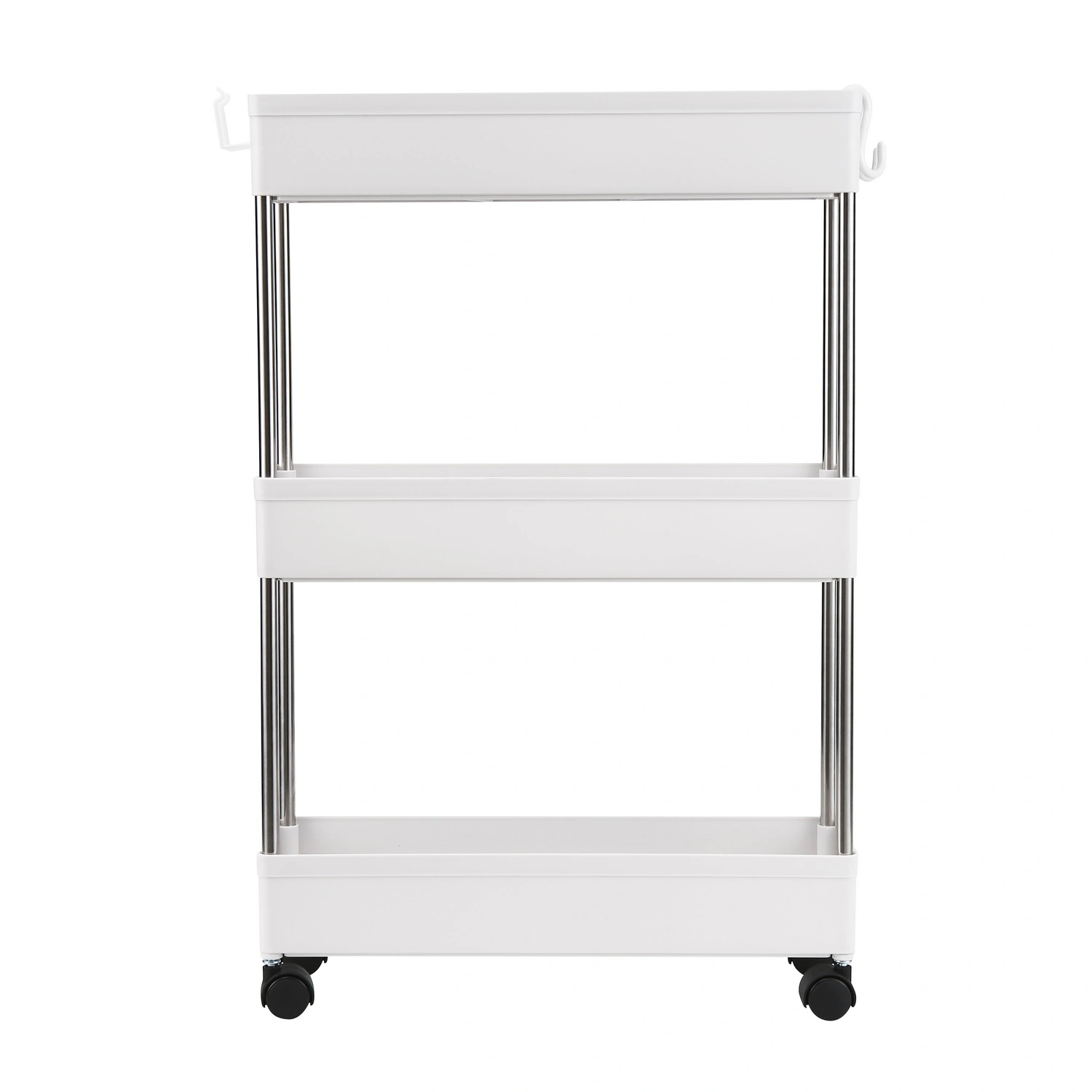 3-Layer Ultra-thin, Mobile Multi-Functional Slim Storage Cart,Suitable for Kitchen, Bathroom, Laundry Room Narrow Place, Plastic and Stainless Steel, White view 2