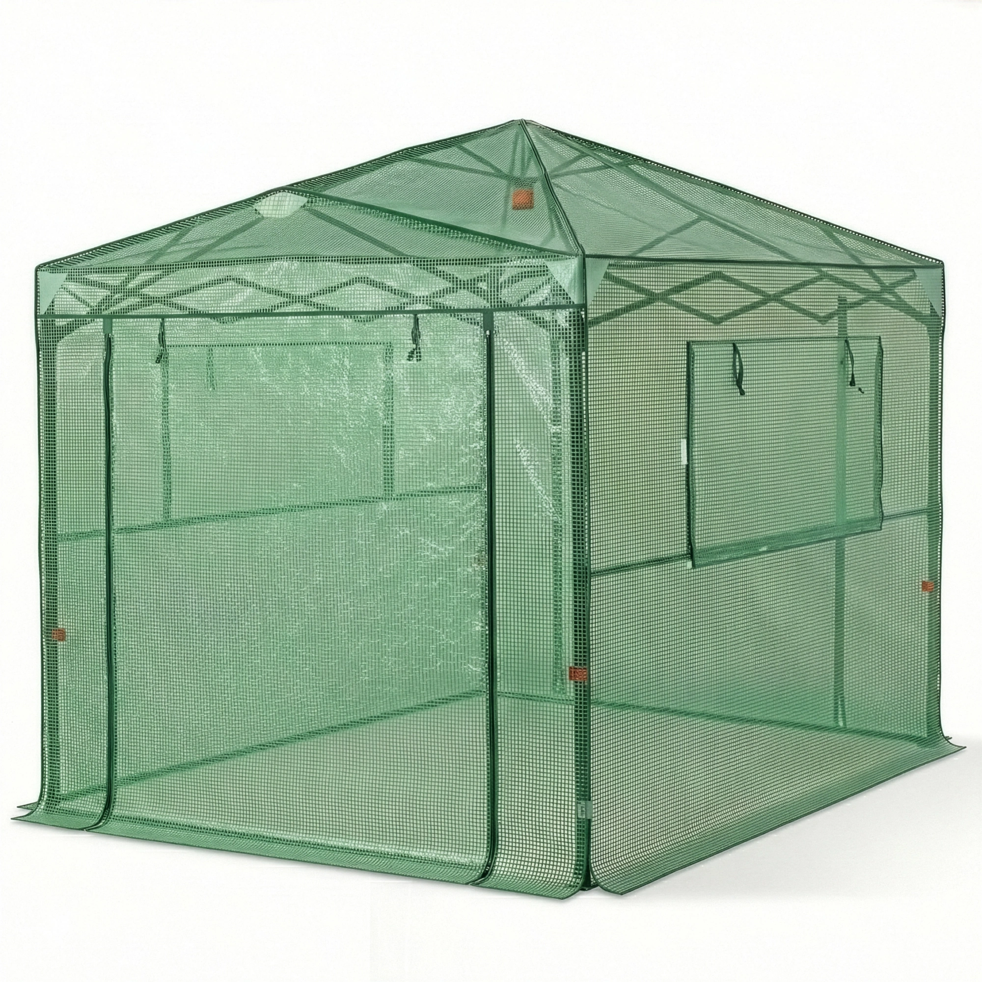 8x6ft Foldable Greenhouse Walk-in Greenhouse with Steel Frame, PE Mesh Cover, Green view 9