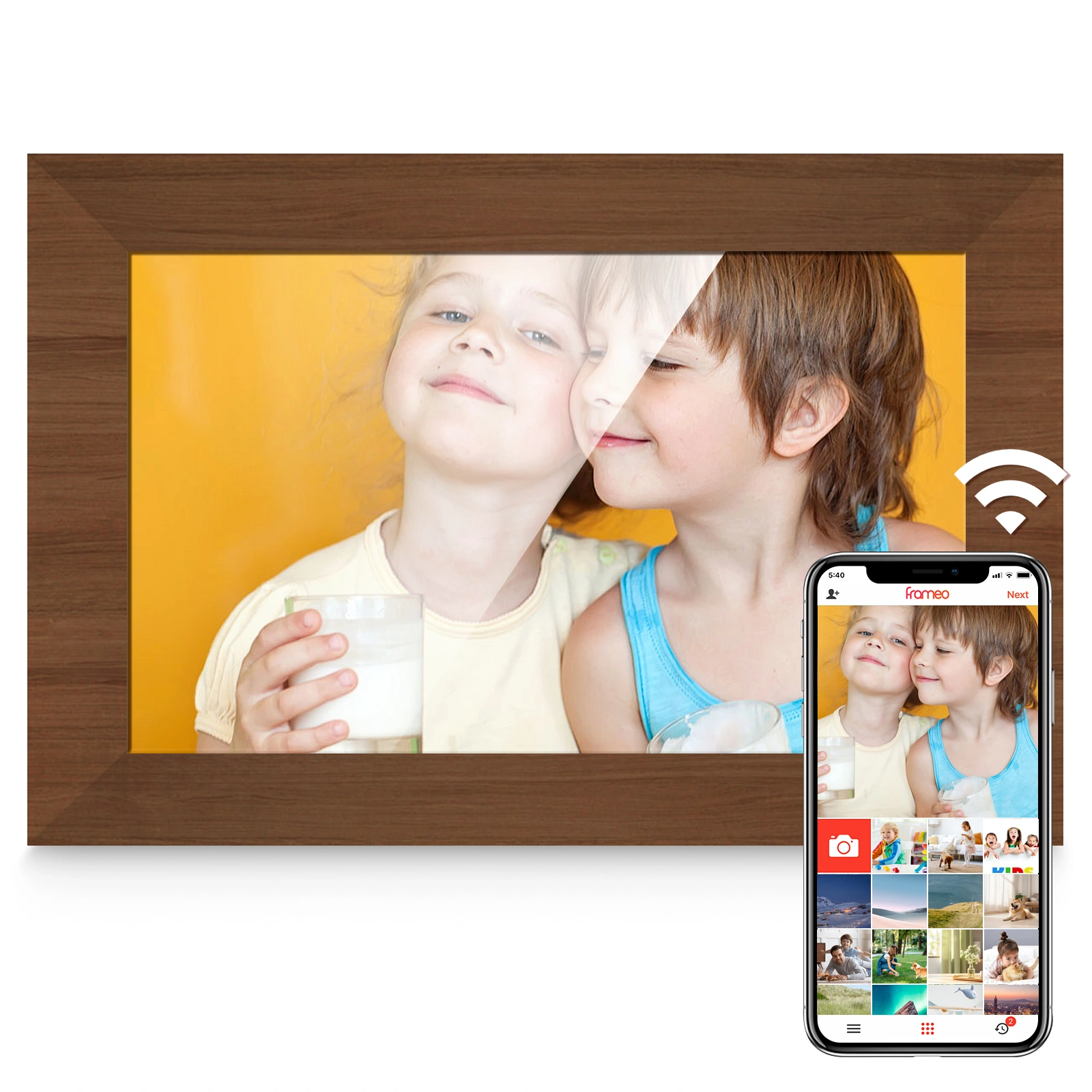 1" Digital Photo Frame & 6" Wooden Frame with Body Sensor, 32GB Electronic Picture Frame with Photo/Video Sharing