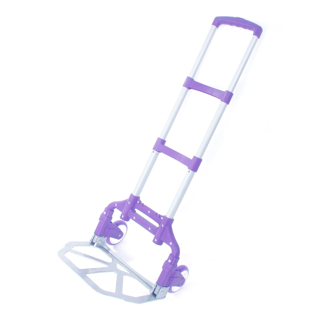 Portable Aluminum Folding Cart Dolly, Collapsible Hand Truck Trolley for Luggage & Household Moving, Purple view 2