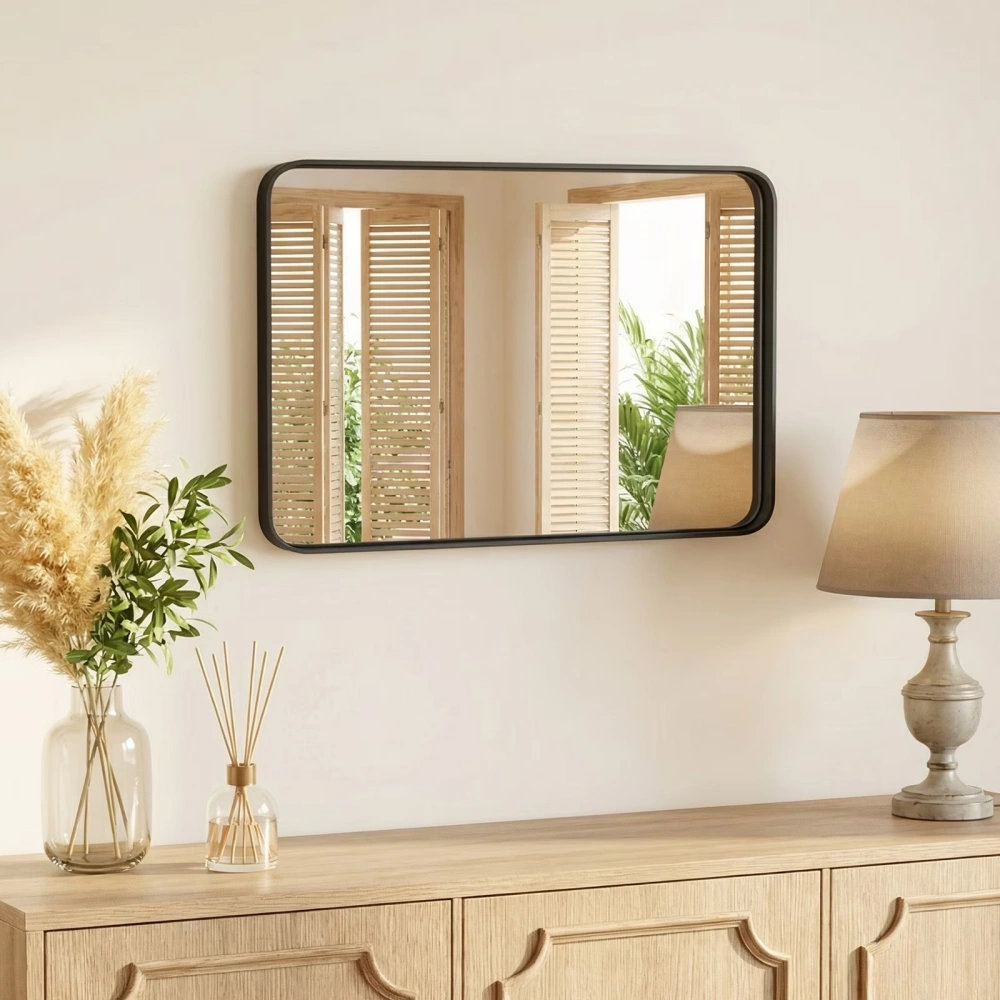 Anti-Fog Bathroom Wall Mirror - 30" x 40" Shatterproof Mirror with Rectangular Metal Frame, Black (Shipment from Walmart)