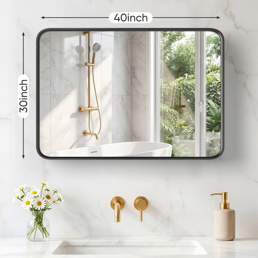 Anti-Fog Bathroom Wall Mirror - 30" x 40" Shatterproof Mirror with Rectangular Metal Frame, Black (Shipment from Walmart) view 5
