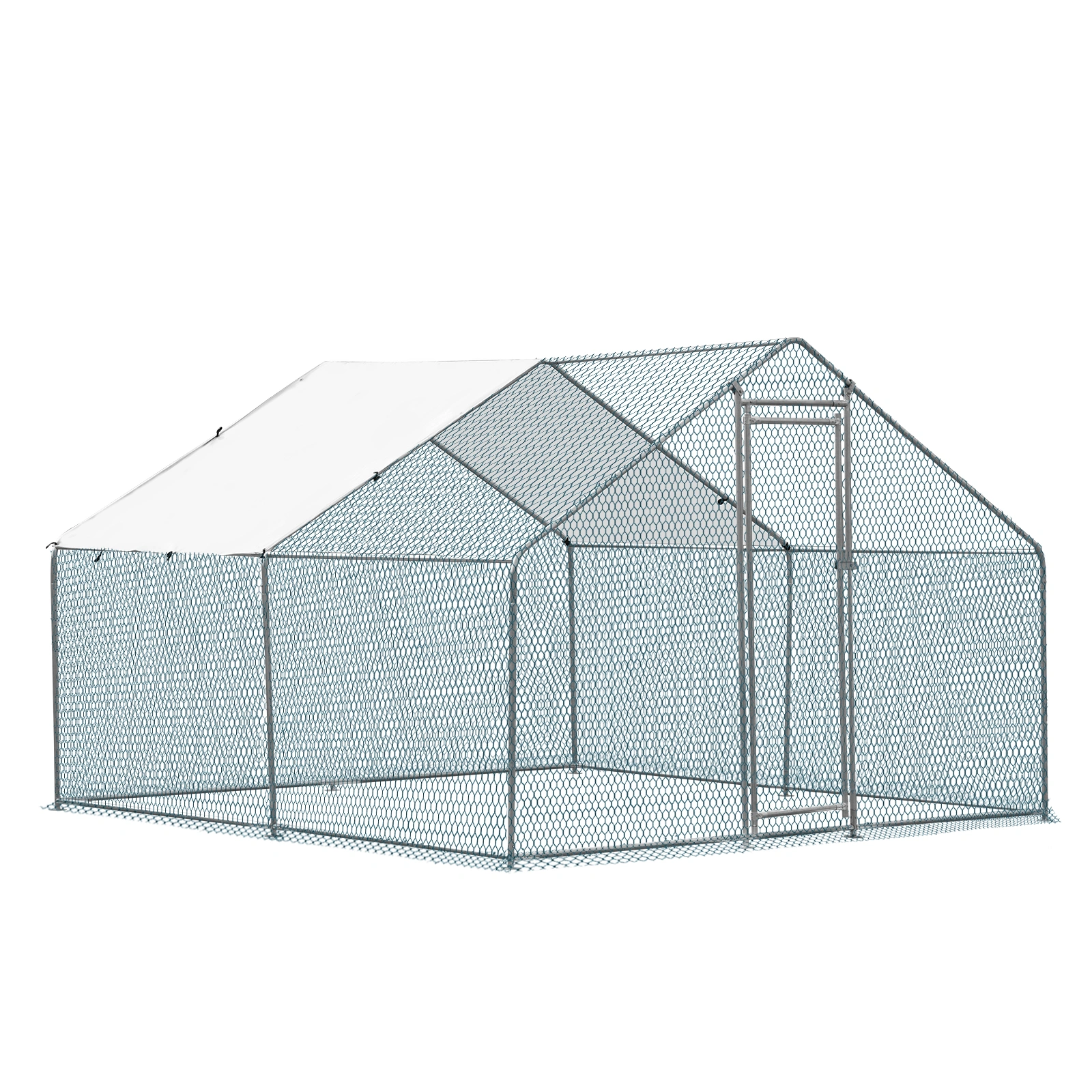 10x10 ft Metal Chicken Coop Walk-in Poultry Run Cage with Waterproof Cover for Chickens Rabbits Cats Dogs Outdoor Backyard Farm view 2