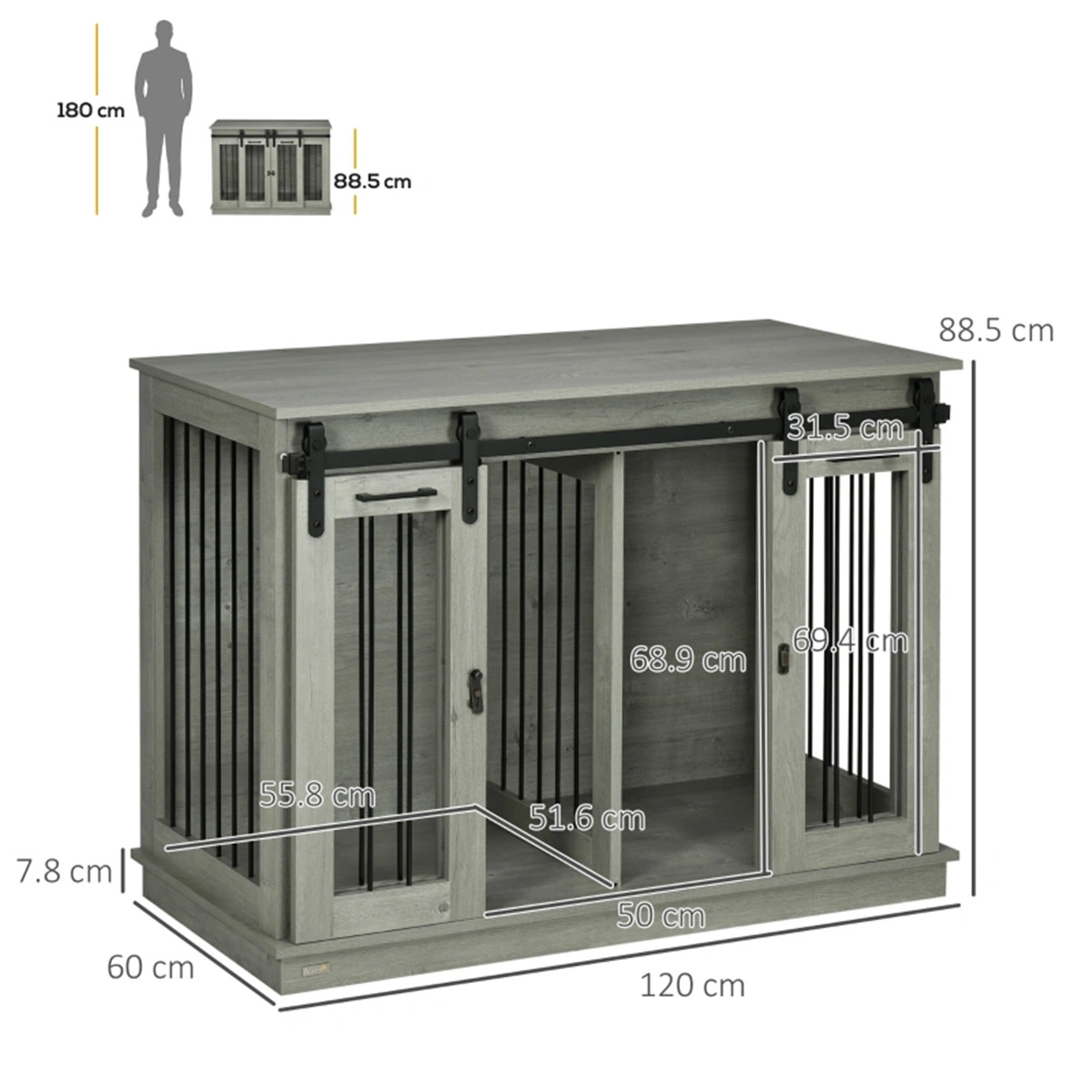 60" Extra Large Dog Crate, Heavy Duty Metal Kennel for Big Dogs, Adjustable Divider, Silver view 3
