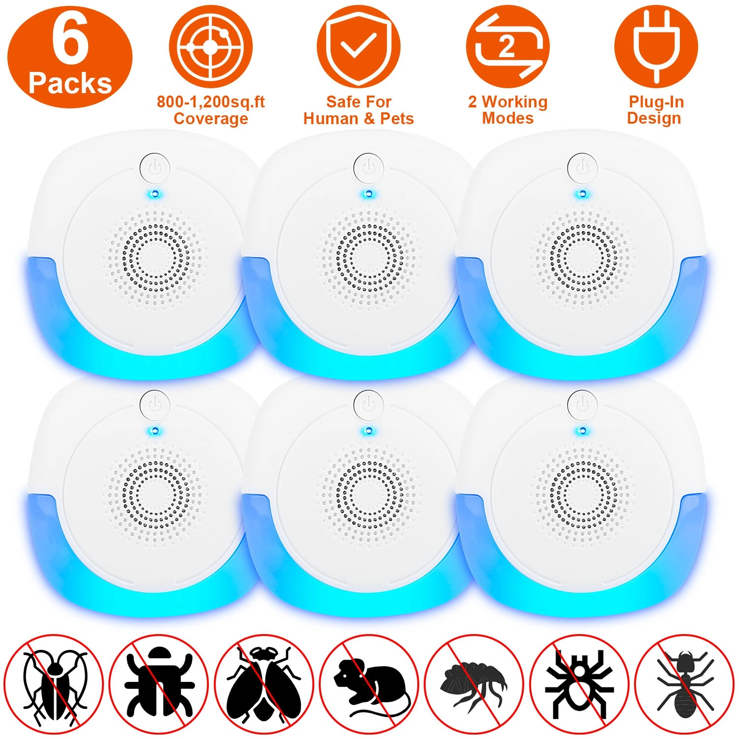 2026 Upgraded Ultrasonic Pest Repeller, Plug-in Insect Rodent Repellent with Dual Working Modes, 800-1200 Sq.ft Coverage, Safe for Human & Pets, for Mouse Roach Spider Mosquito Ant