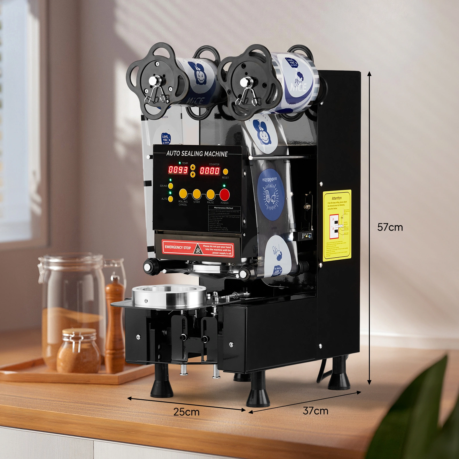 Cup Sealing Machine, Full Automatic Cup Sealer Machine 88/89/90/95mm, Electric Boba Cup Sealing Machine 500-600 Cups/H with LCD Control Panel for Bubble Milk Tea view 10