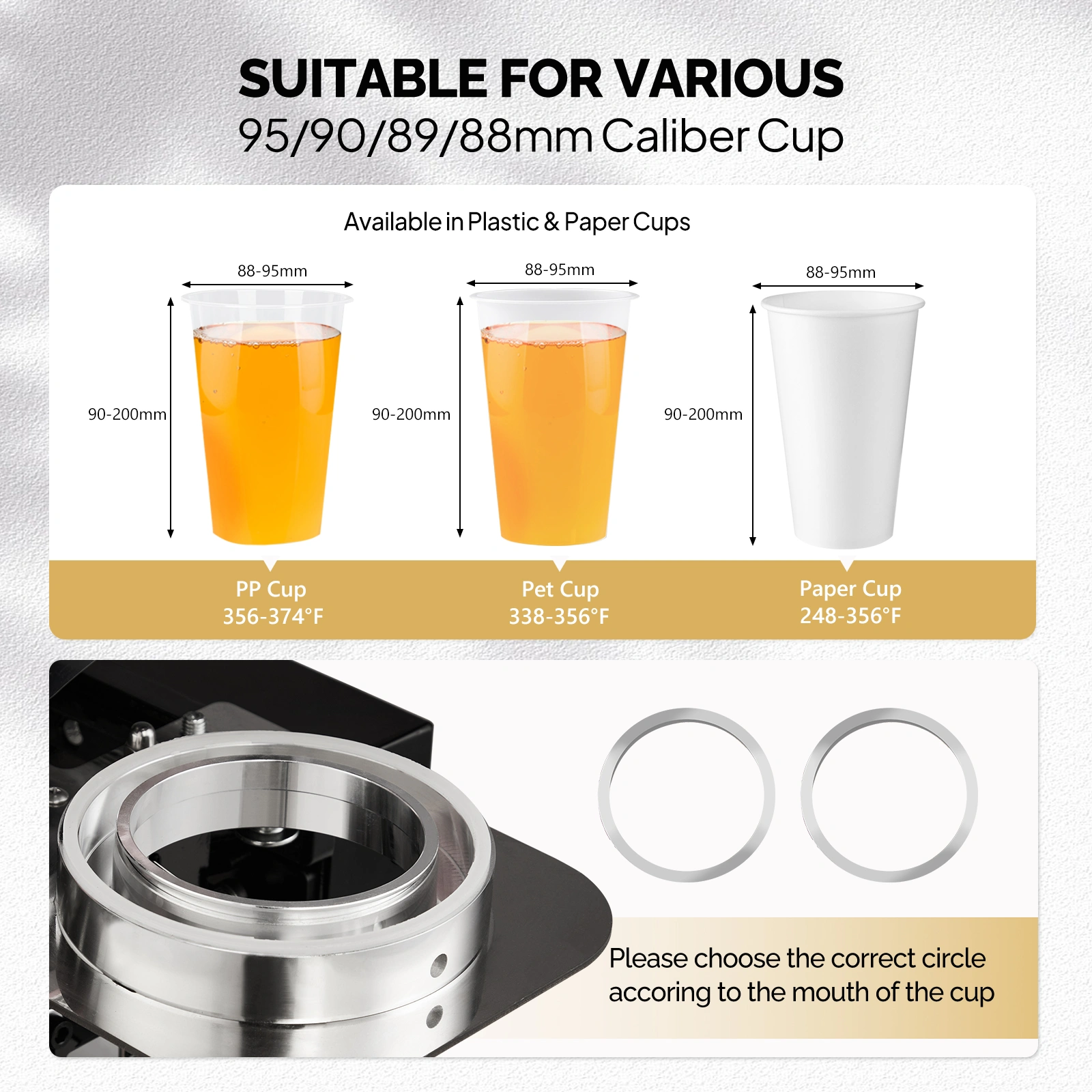 Cup Sealing Machine, Full Automatic Cup Sealer Machine 88/89/90/95mm, Electric Boba Cup Sealing Machine 500-600 Cups/H with LCD Control Panel for Bubble Milk Tea view 3