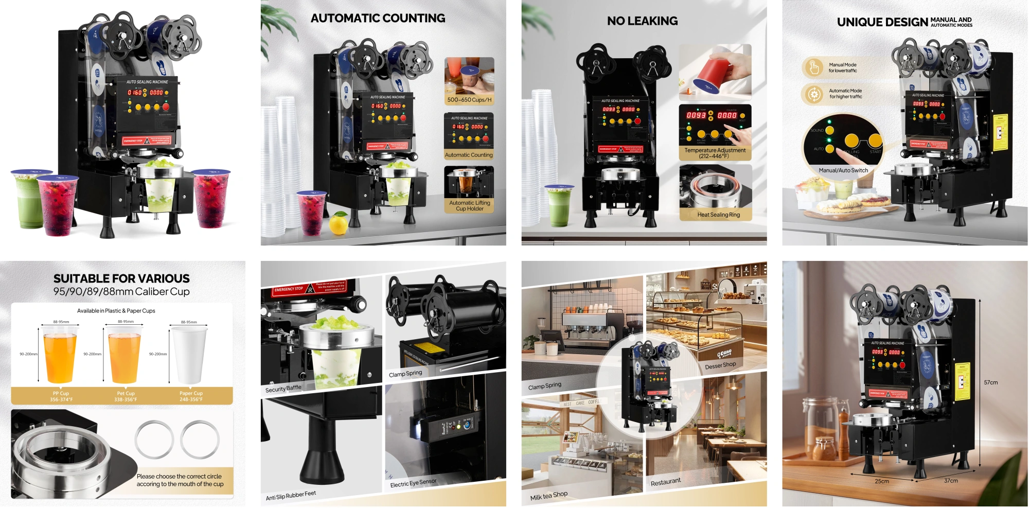 Cup Sealing Machine, Full Automatic Cup Sealer Machine 88/89/90/95mm, Electric Boba Cup Sealing Machine 500-600 Cups/H with LCD Control Panel for Bubble Milk Tea view 9