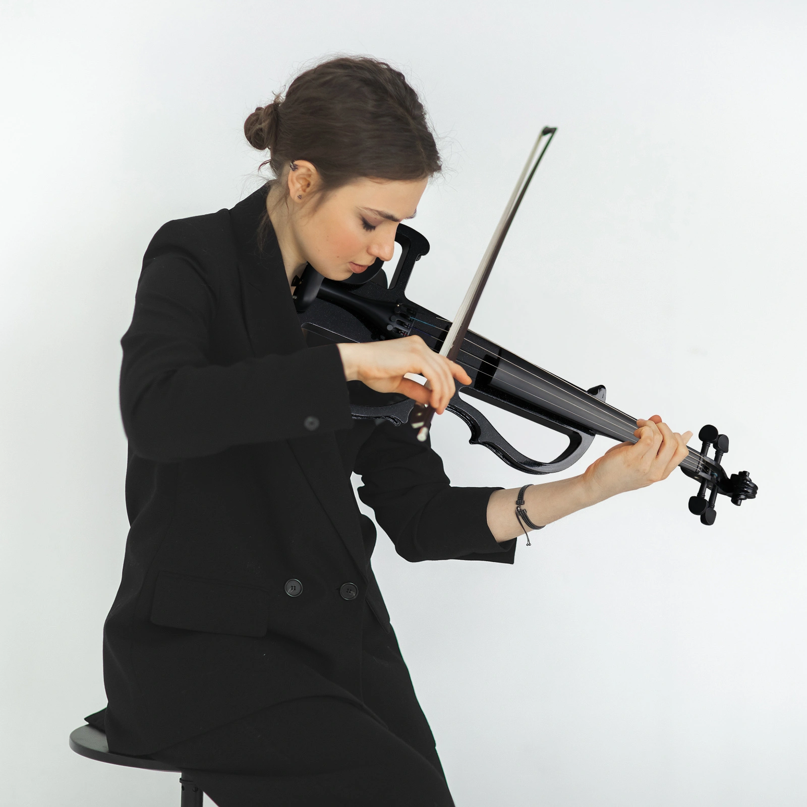 Full Size 4/4 Bunnel Edge Electric Silent Violin with Case Bow Rosin Headphone Connecting Line Black view 14