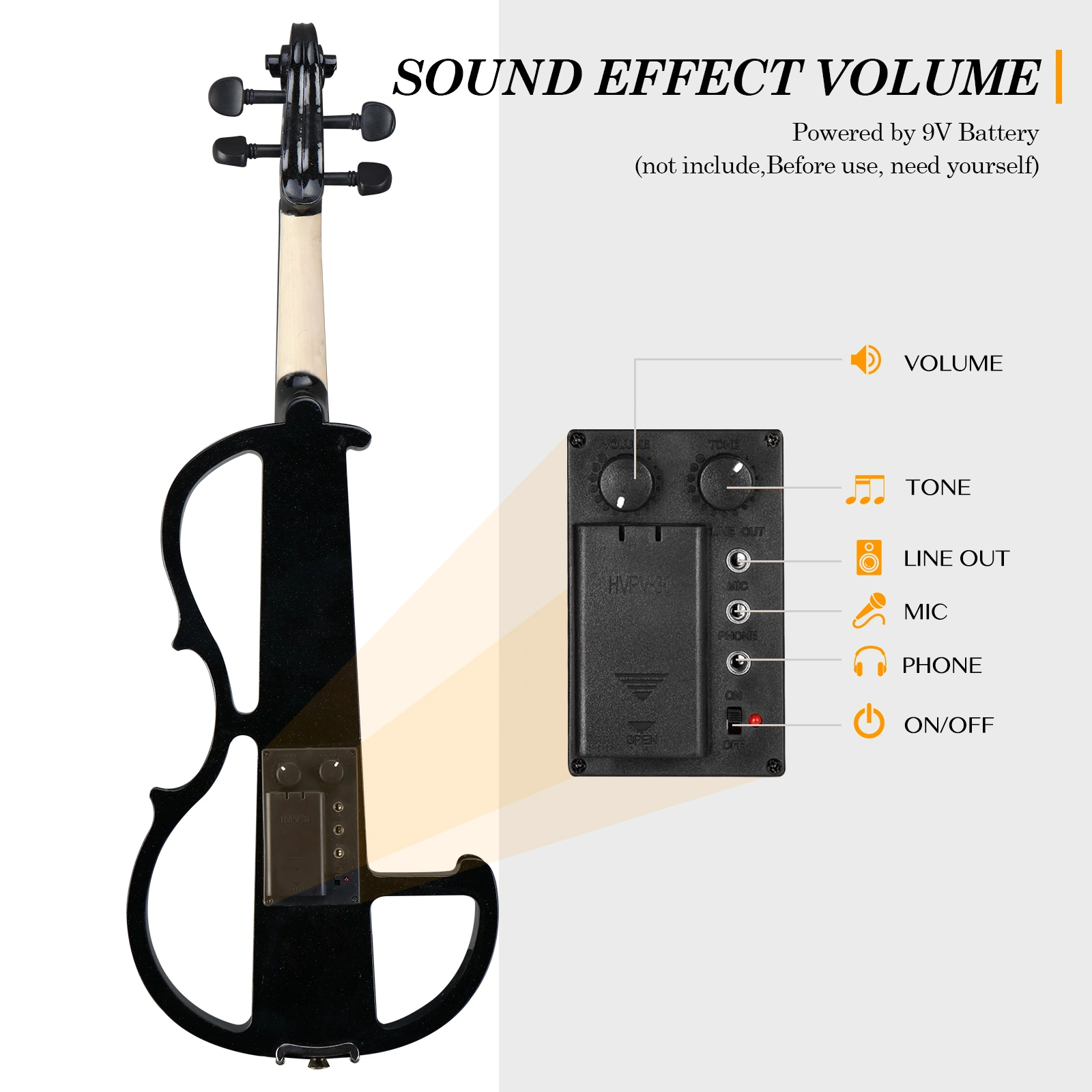 Full Size 4/4 Bunnel Edge Electric Silent Violin with Case Bow Rosin Headphone Connecting Line Black view 2