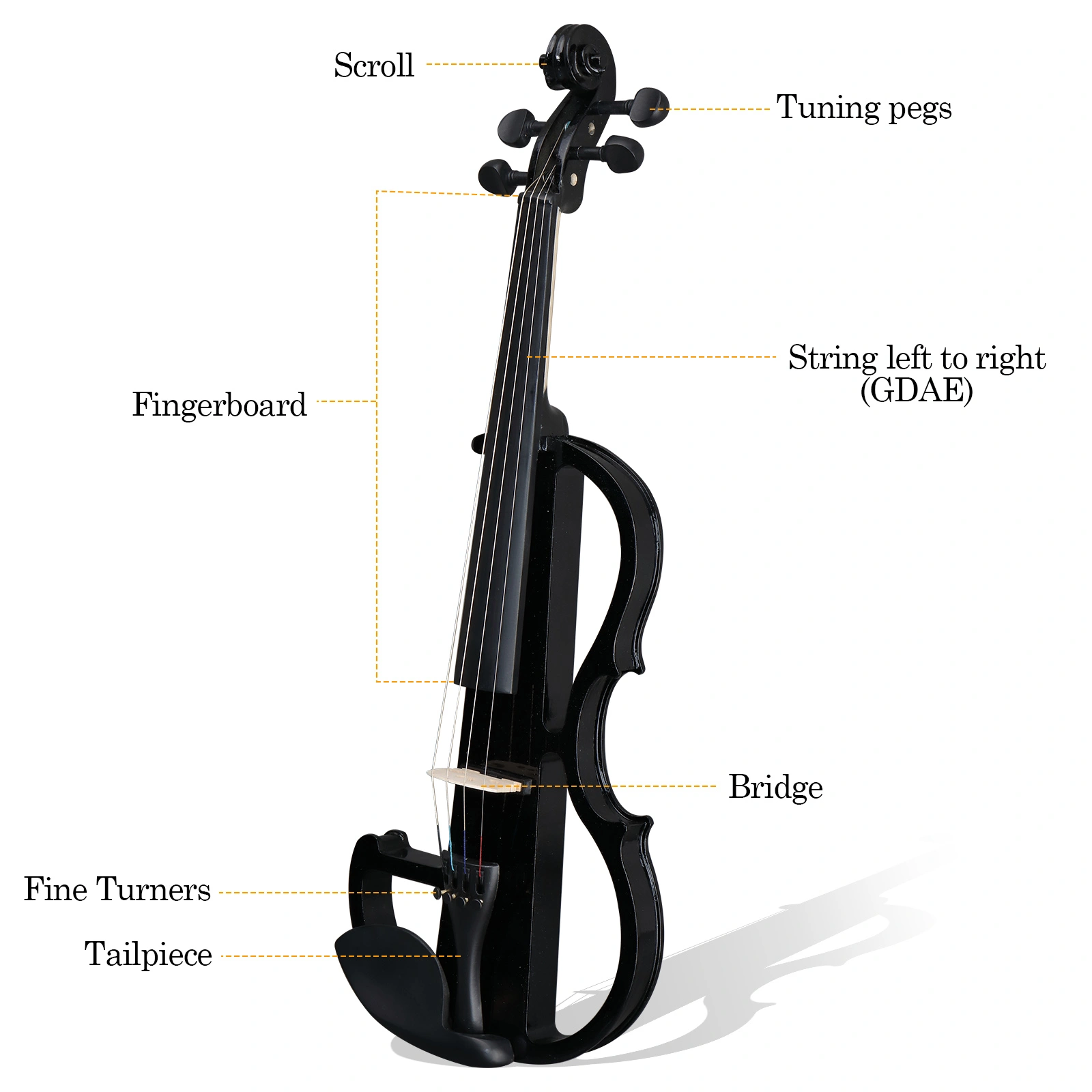 Full Size 4/4 Bunnel Edge Electric Silent Violin with Case Bow Rosin Headphone Connecting Line Black view 3